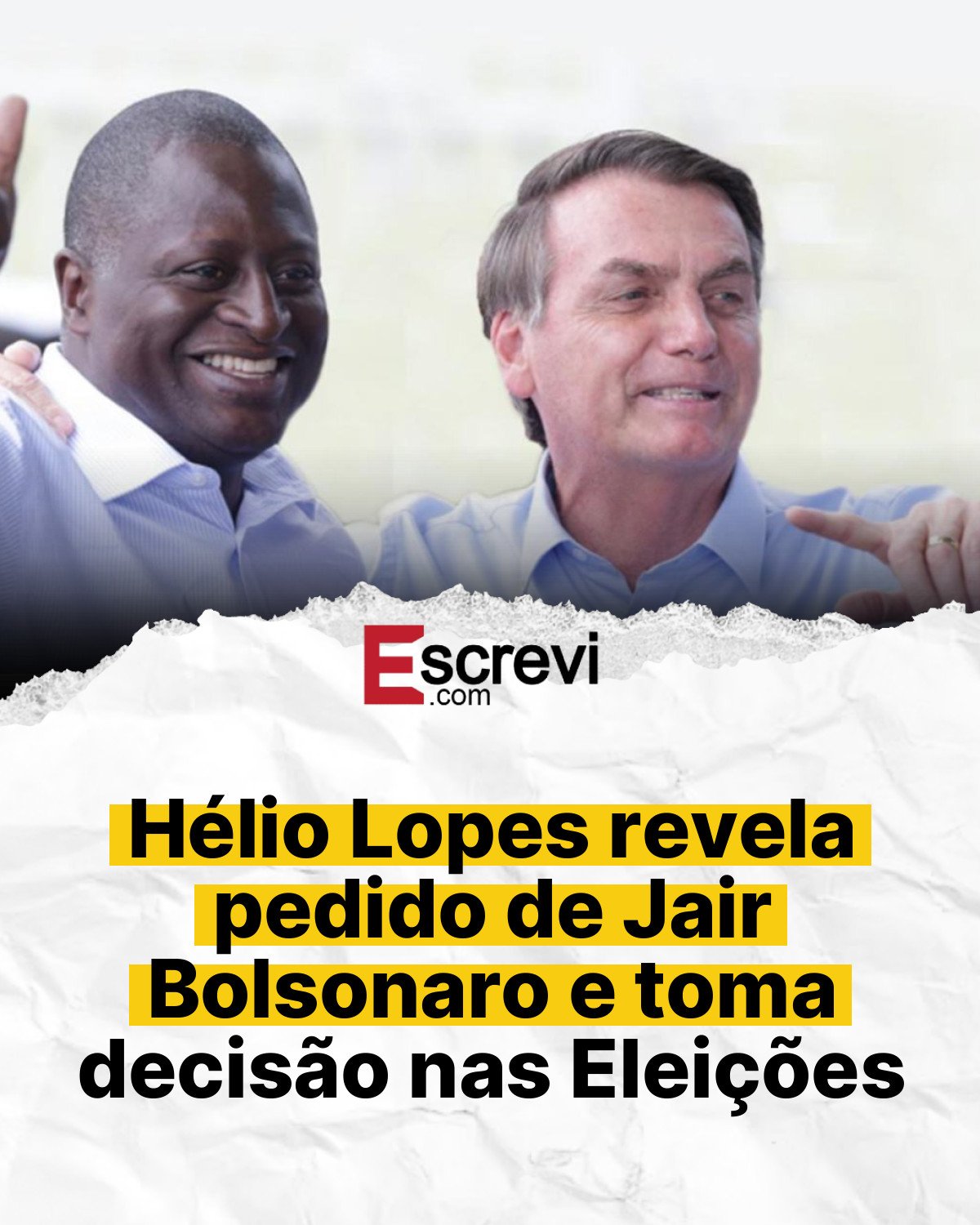 Hélio Lopes revela pedido de Jair Bolsonaro e toma decisão nas Eleições card branco