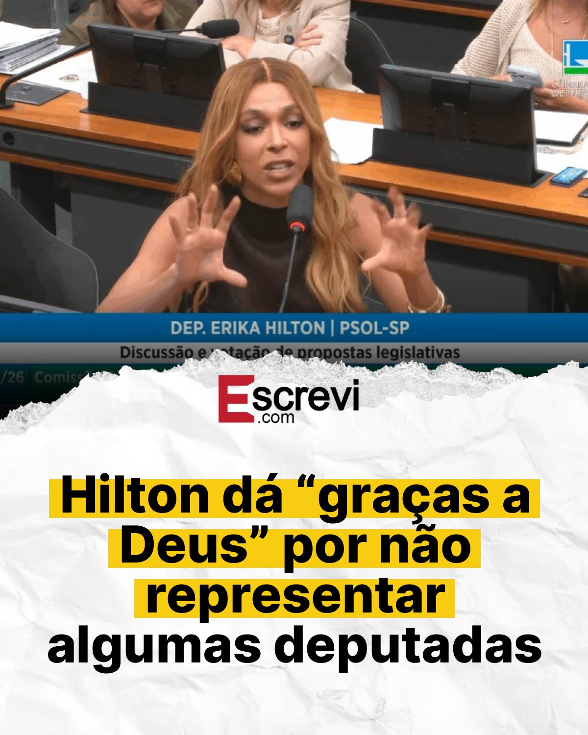 Hilton dá “graças a Deus” por não representar algumas deputadas card branco