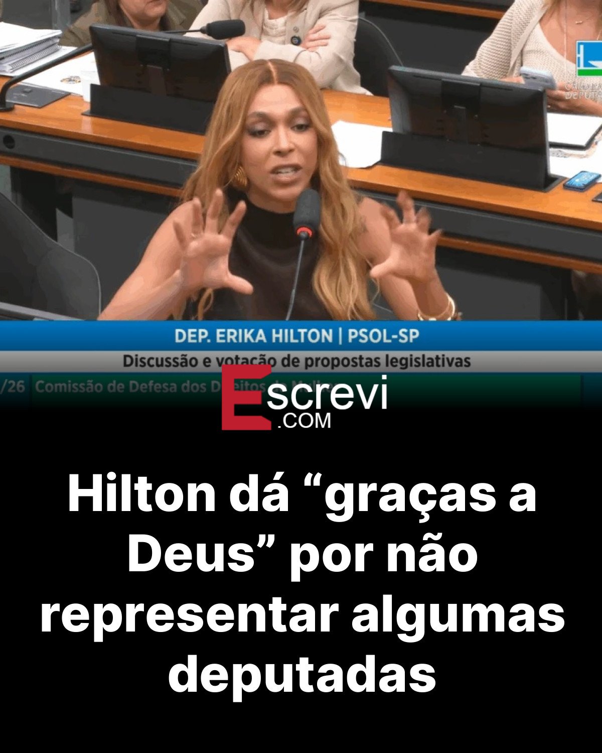 Hilton dá “graças a Deus” por não representar algumas deputadas card preto
