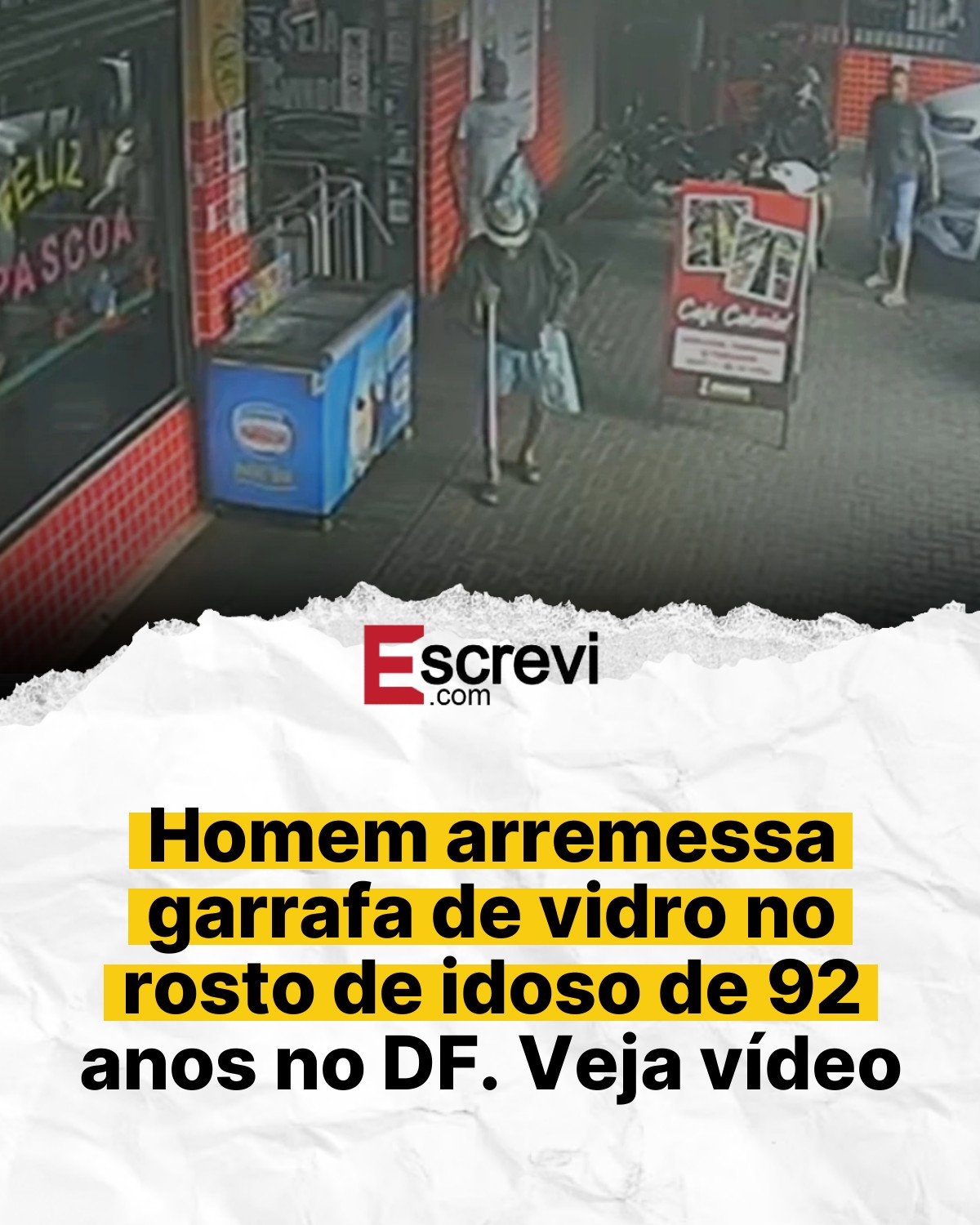 Homem arremessa garrafa de vidro no rosto de idoso de 92 anos no DF. Veja vídeo card branco