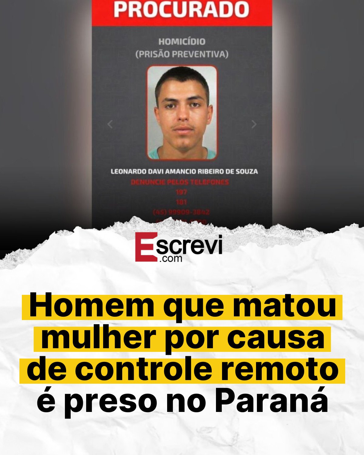 Homem que matou mulher por causa de controle remoto é preso no Paraná card branco