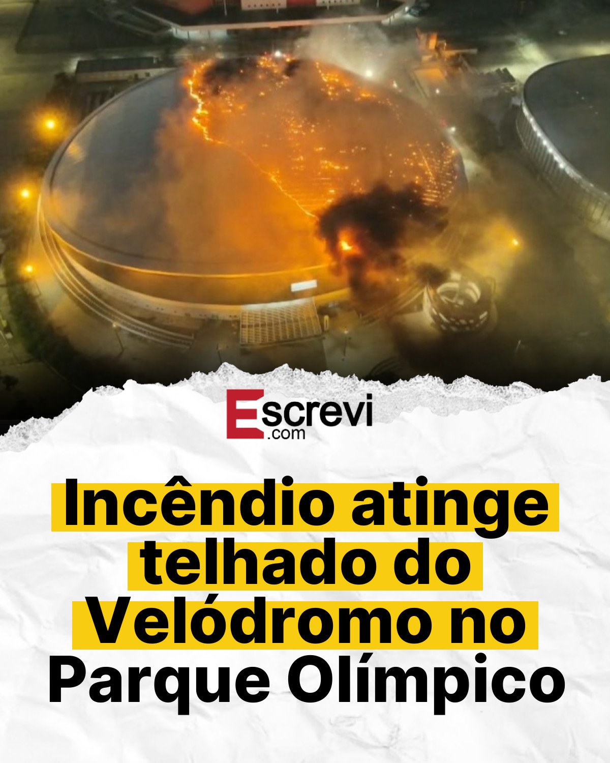 Incêndio atinge telhado do Velódromo no Parque Olímpico card branco