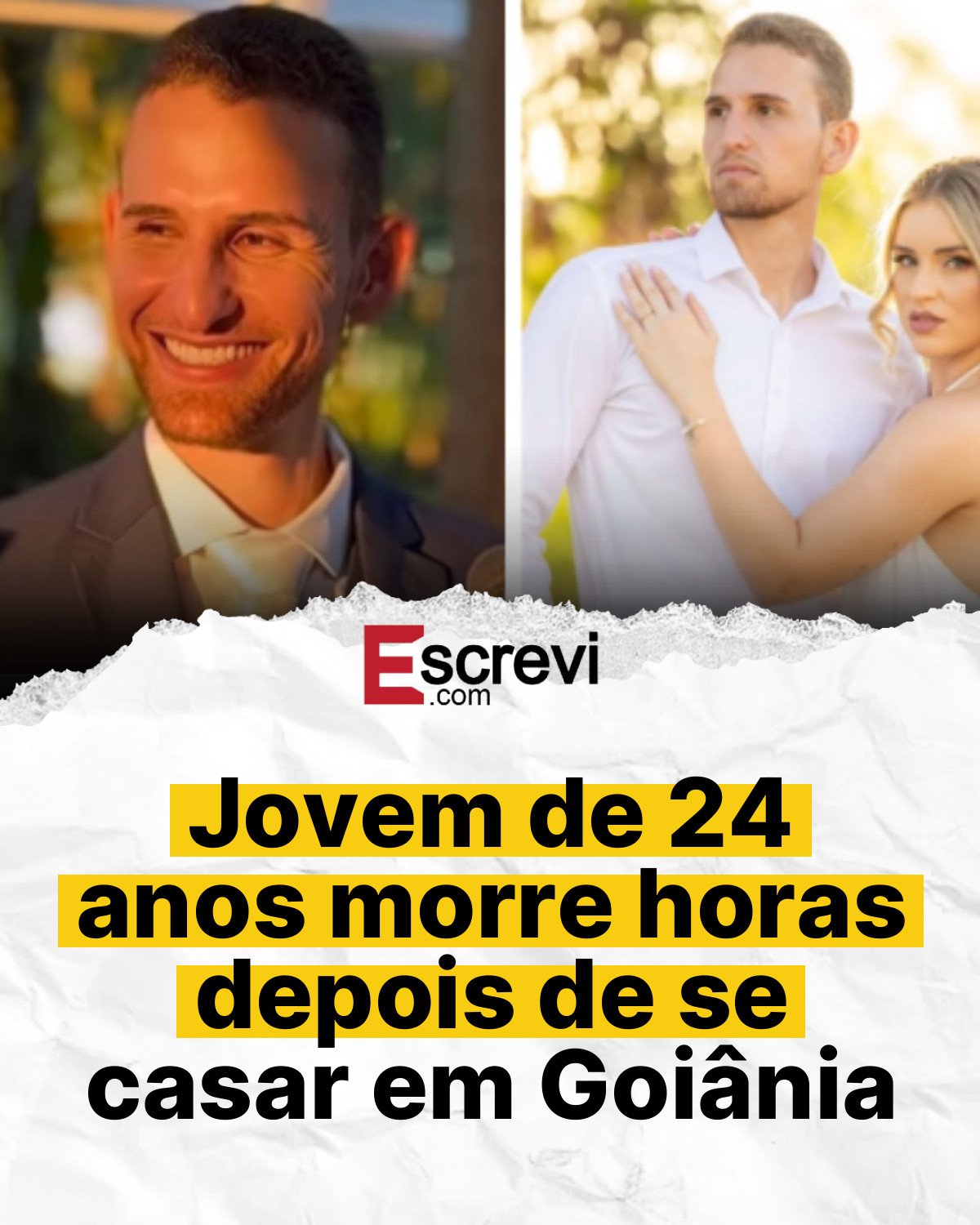Jovem de 24 anos morre horas depois de se casar em Goiânia card branco