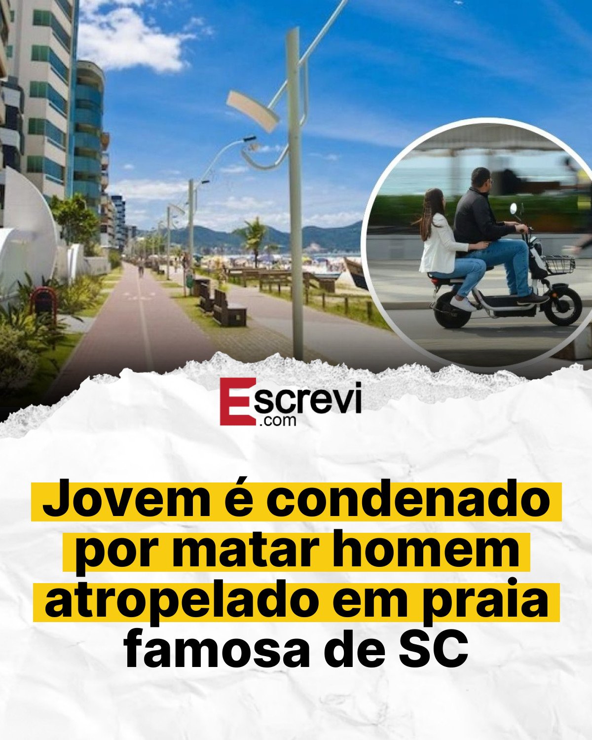 Jovem é condenado por matar homem atropelado em praia famosa de SC card branco