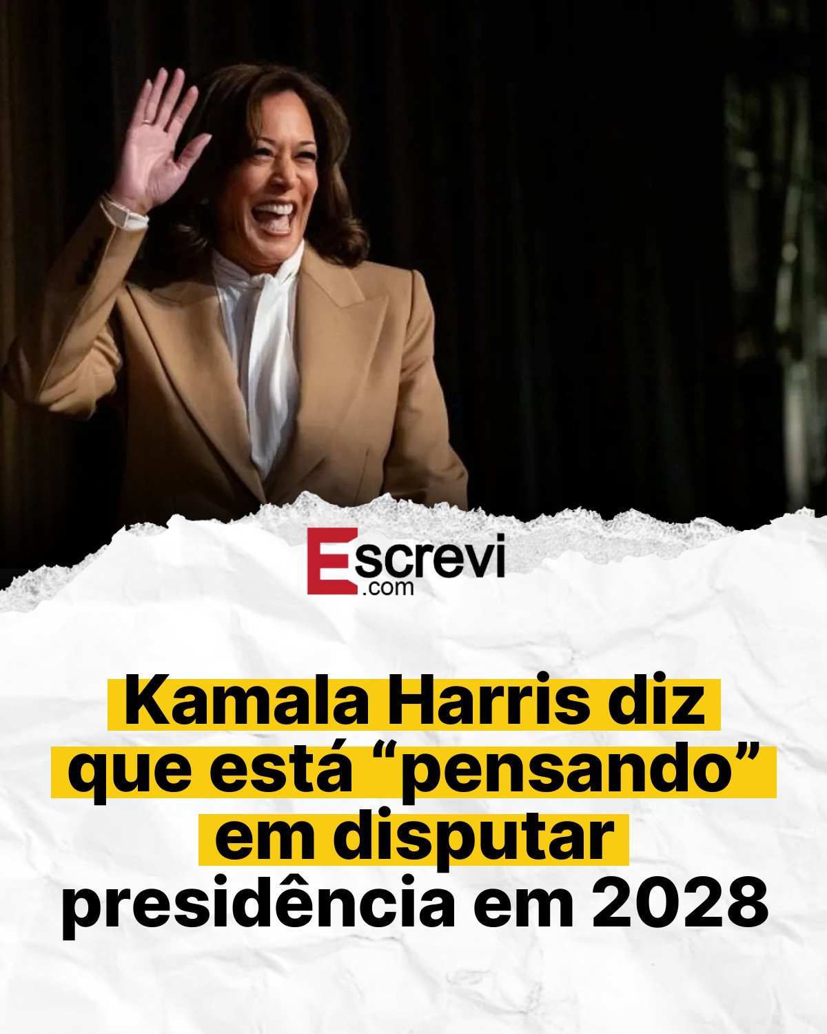 Kamala Harris diz que está “pensando” em disputar presidência em 2028 card branco