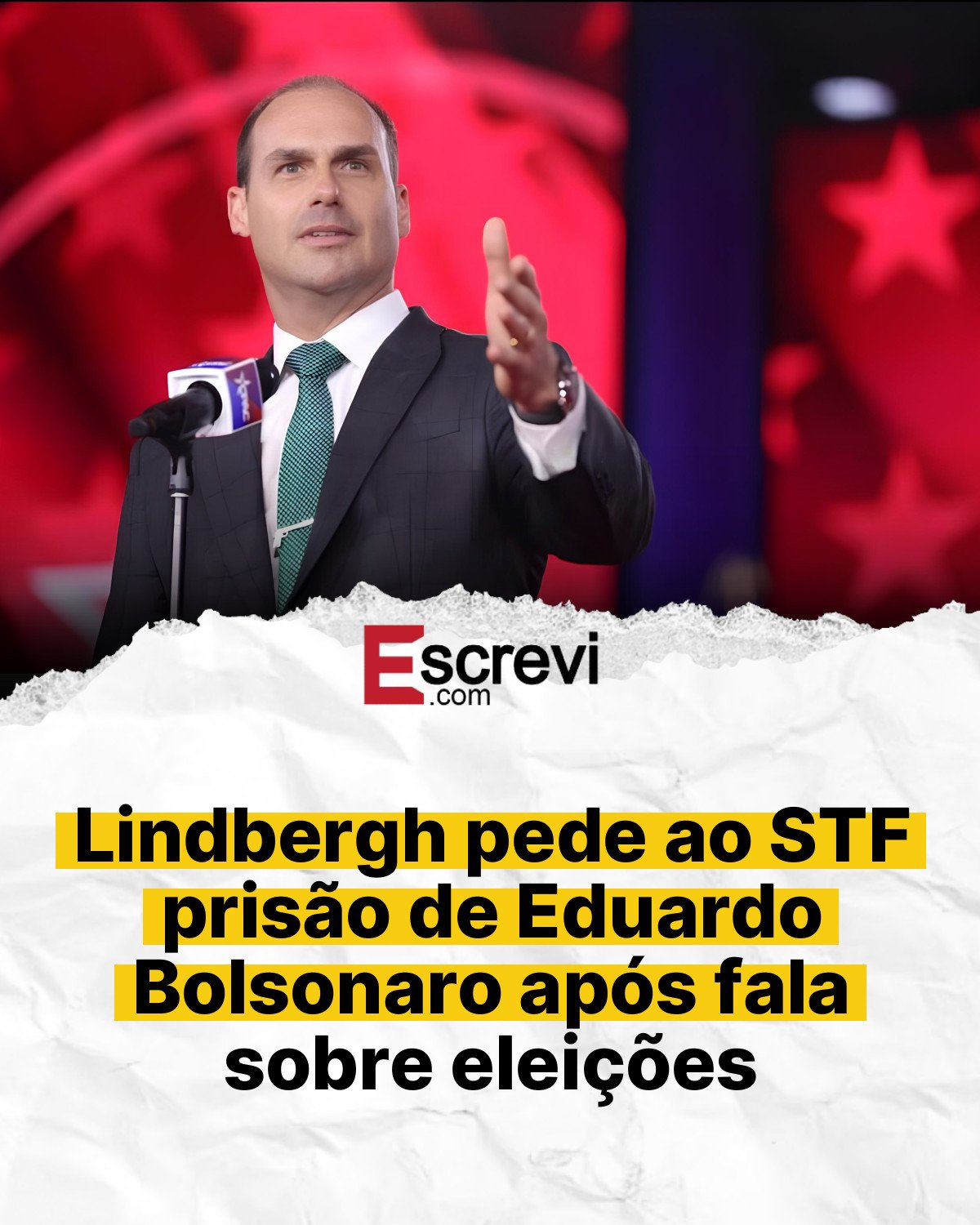 Lindbergh pede ao STF prisão de Eduardo Bolsonaro após fala sobre eleições card branco