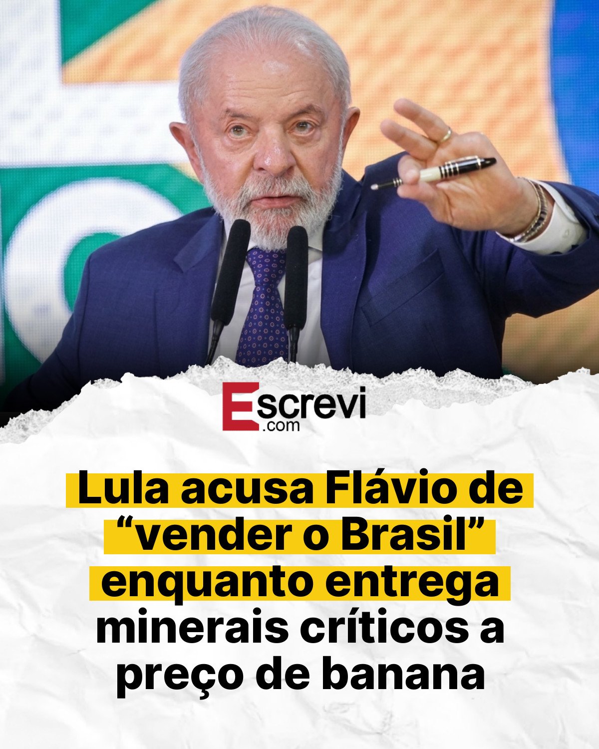 Lula acusa Flávio de “vender o Brasil” enquanto entrega minerais críticos a preço de banana card branco