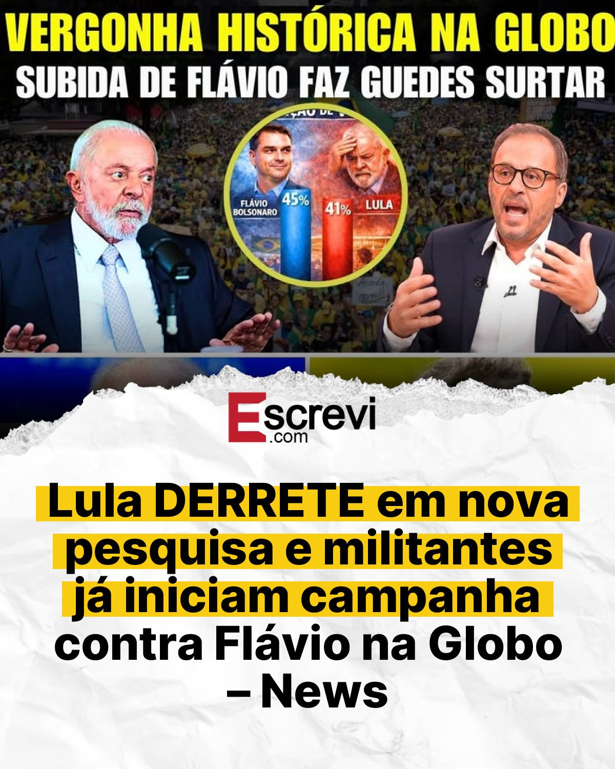 Lula DERRETE em nova pesquisa e militantes já iniciam campanha contra Flávio na Globo – News card branco