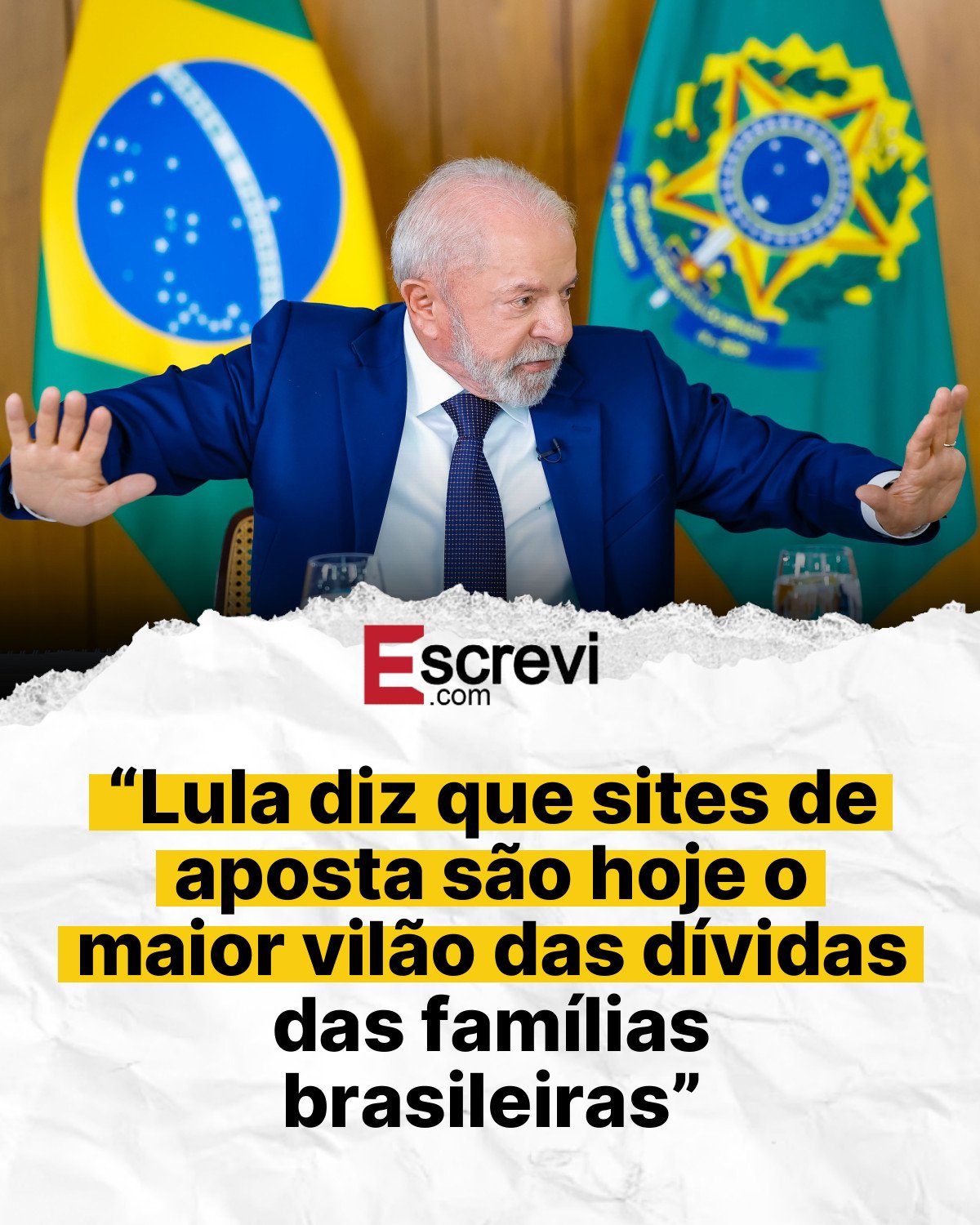 “Lula diz que sites de aposta são hoje o maior vilão das dívidas das famílias brasileiras” card branco