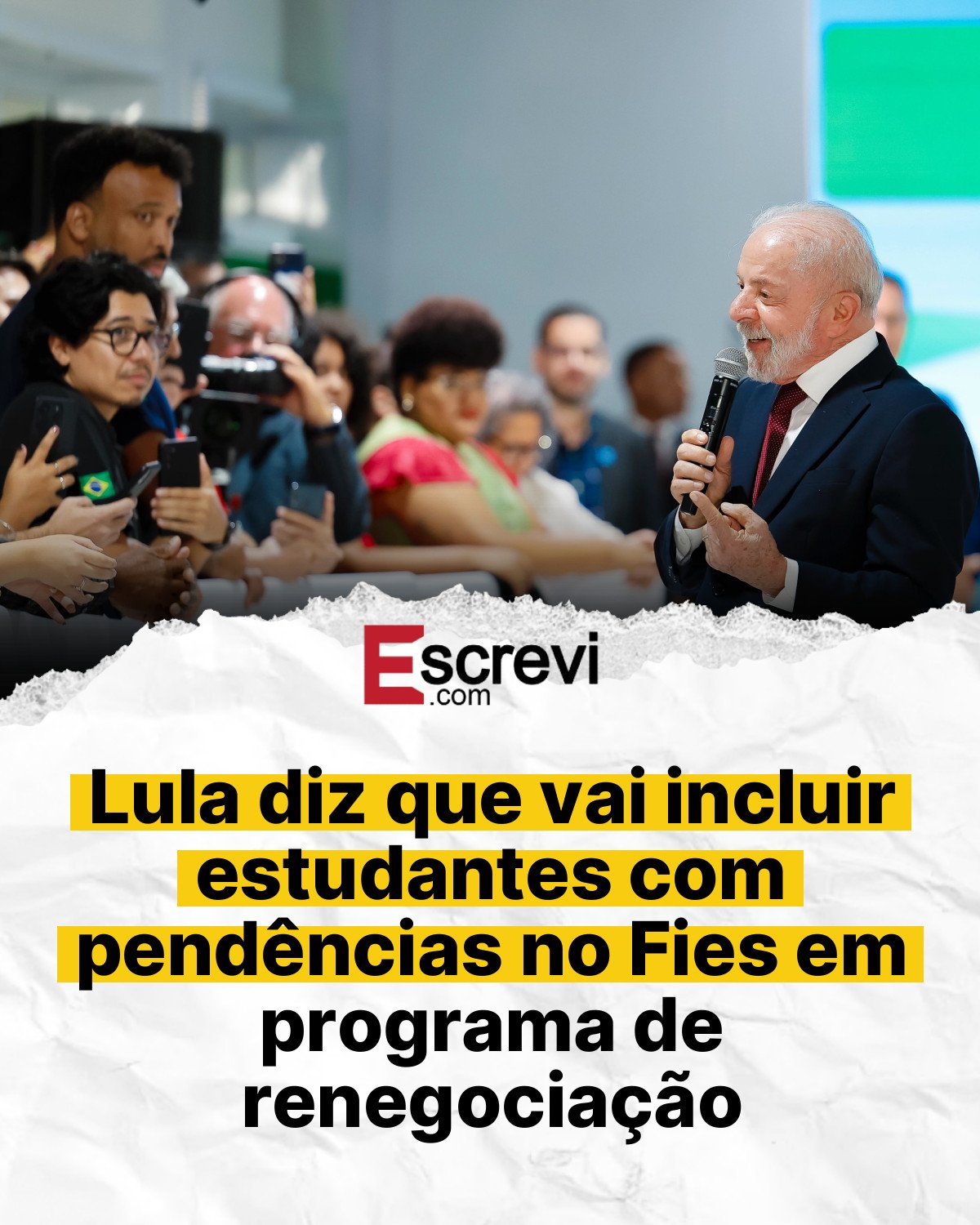 Lula diz que vai incluir estudantes com pendências no Fies em programa de renegociação card branco
