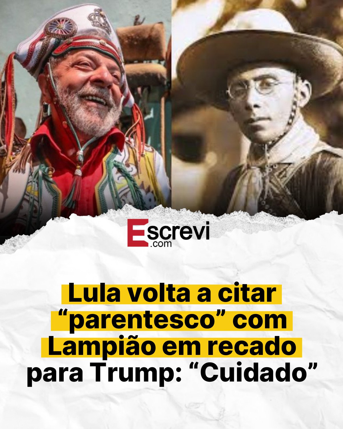 Lula volta a citar “parentesco” com Lampião em recado para Trump: “Cuidado” card branco