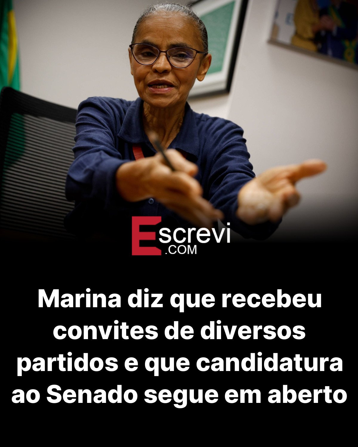 Marina diz que recebeu convites de diversos partidos e que candidatura ao Senado segue em aberto card preto