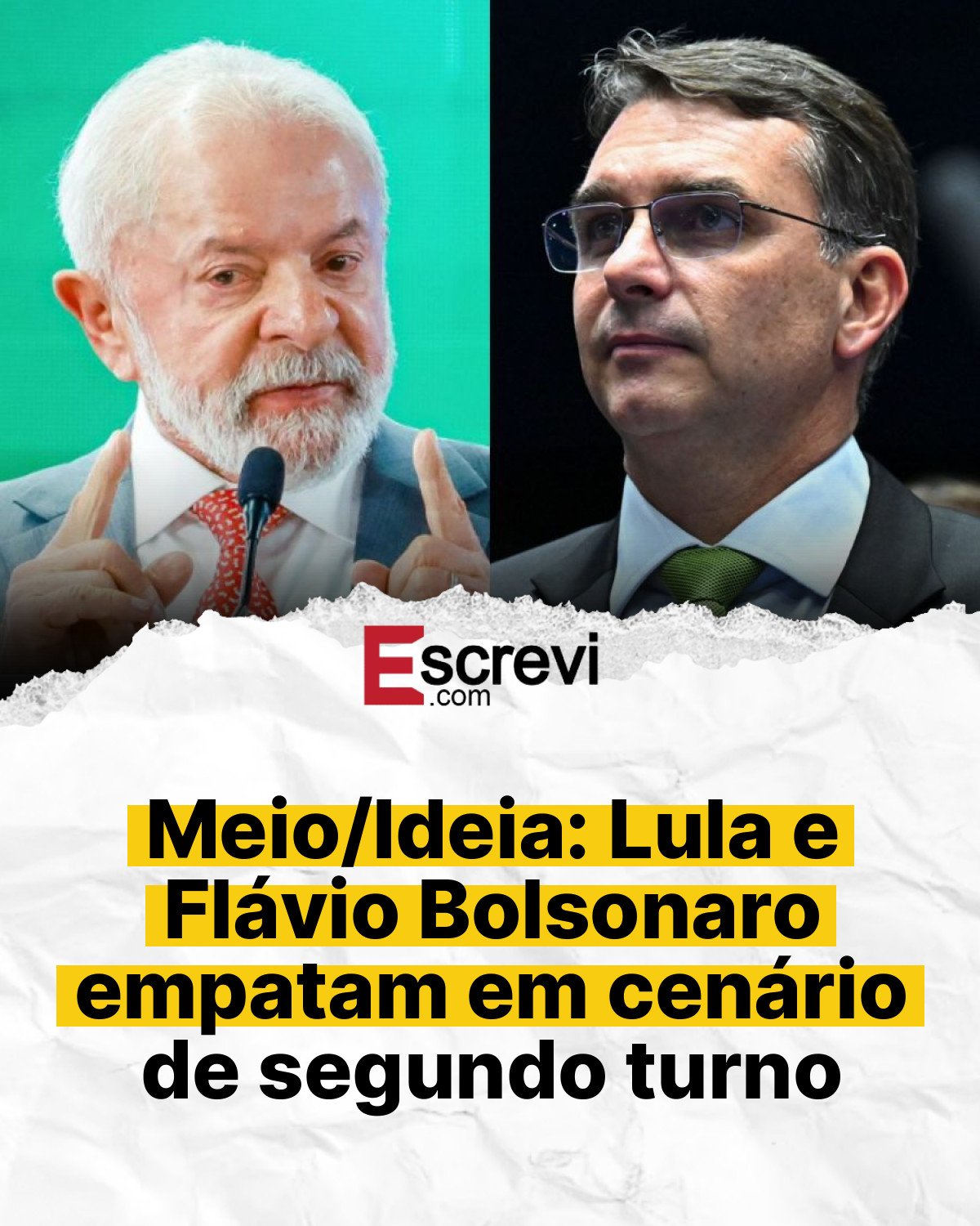 Meio/Ideia: Lula e Flávio Bolsonaro empatam em cenário de segundo turno card branco