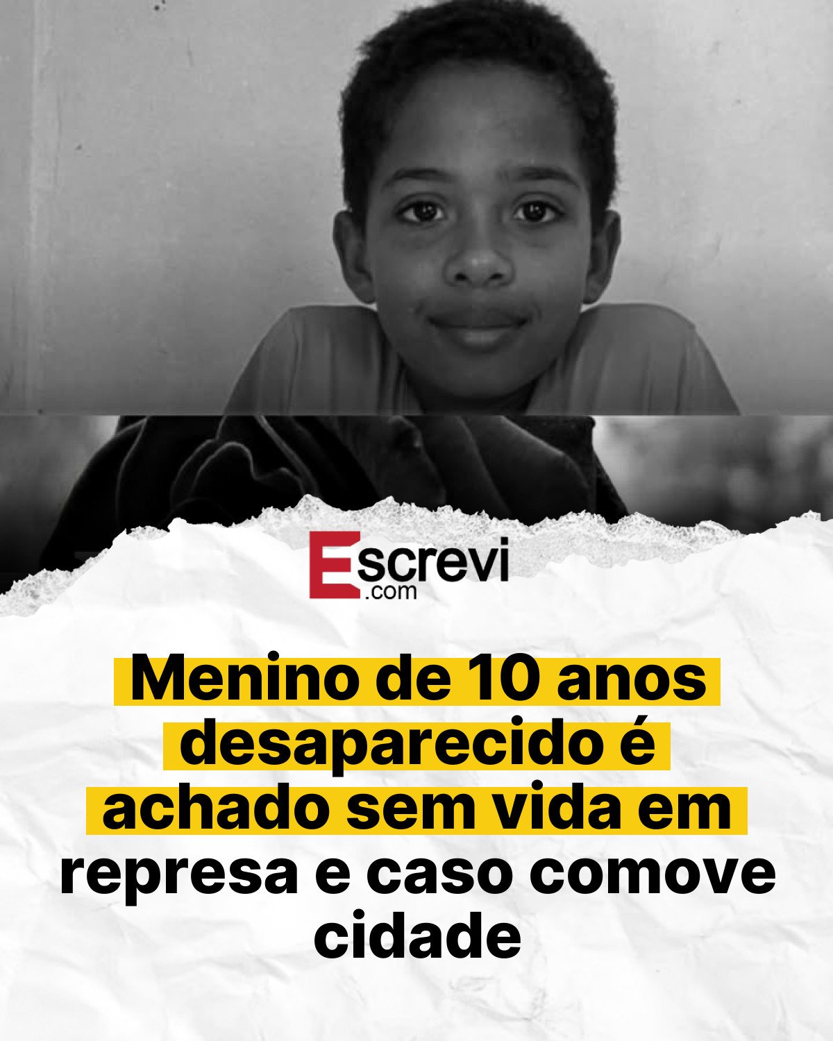 Menino de 10 anos desaparecido é achado sem vida em represa e caso comove cidade card branco