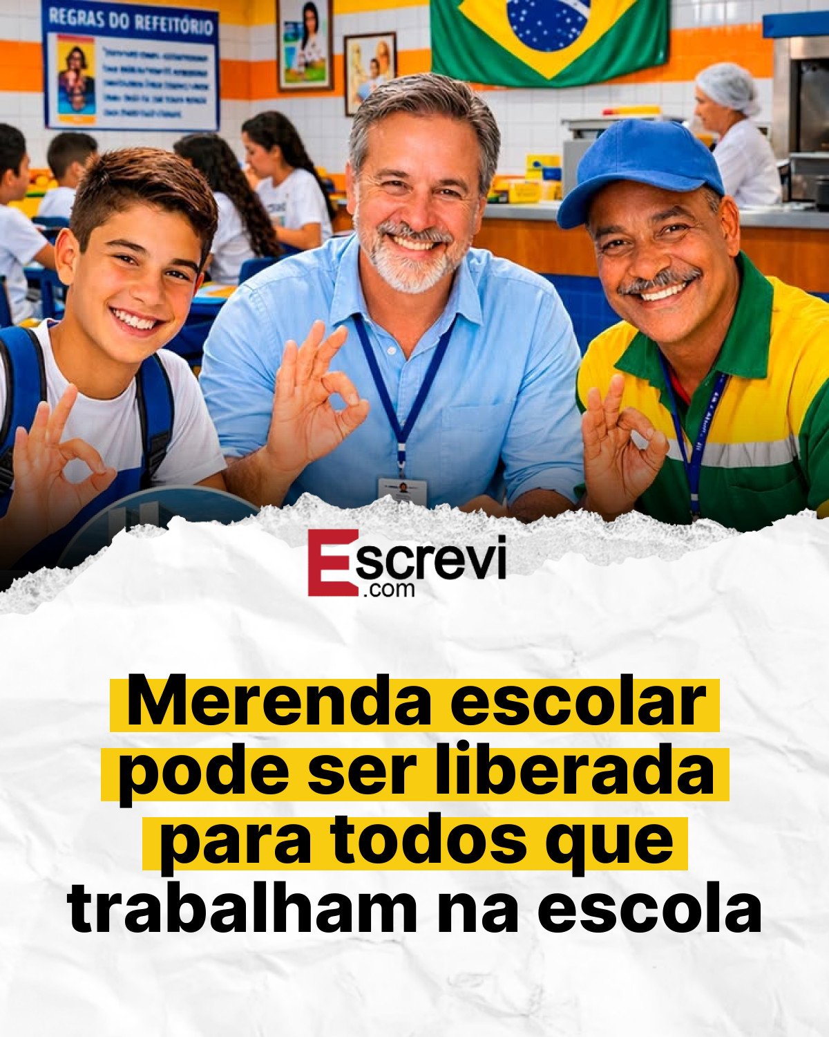 Merenda escolar pode ser liberada para todos que trabalham na escola card branco