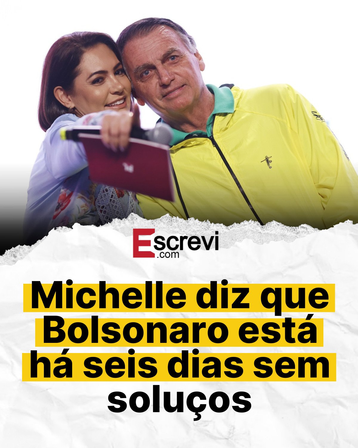 Michelle diz que Bolsonaro está há seis dias sem soluços card branco