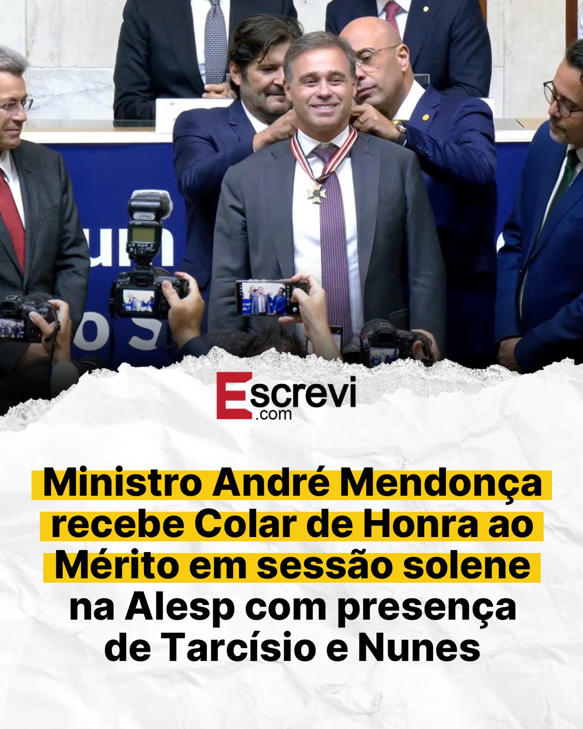 Ministro André Mendonça recebe Colar de Honra ao Mérito em sessão solene na Alesp com presença de Tarcísio e Nunes card branco