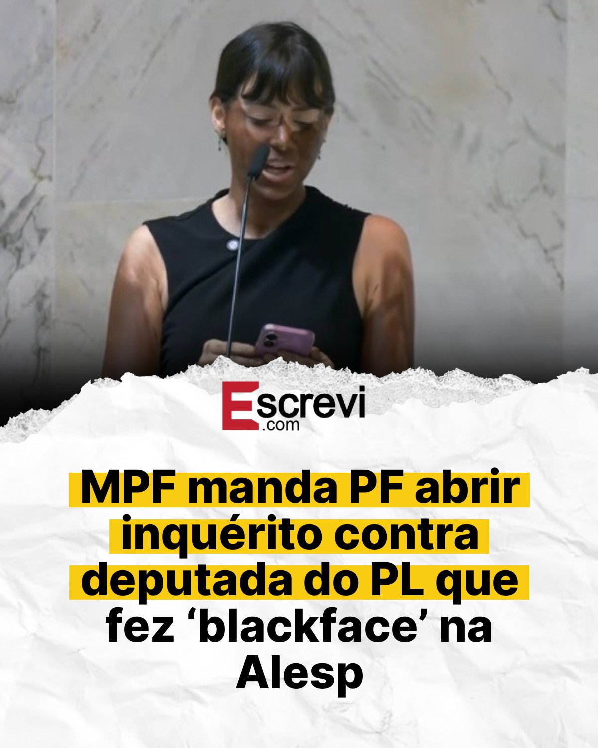 MPF manda PF abrir inquérito contra deputada do PL que fez ‘blackface’ na Alesp card branco