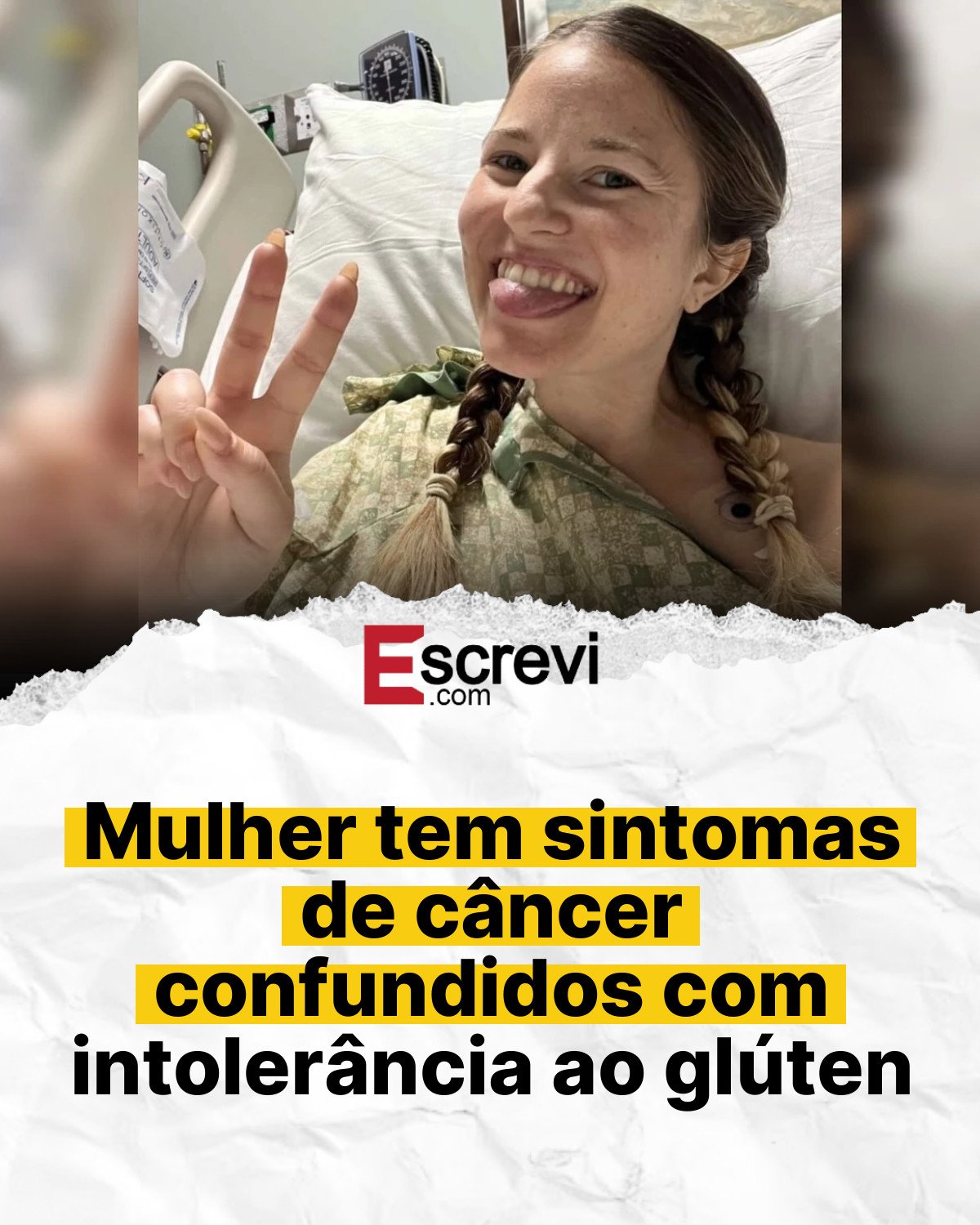 Mulher tem sintomas de câncer confundidos com intolerância ao glúten card branco