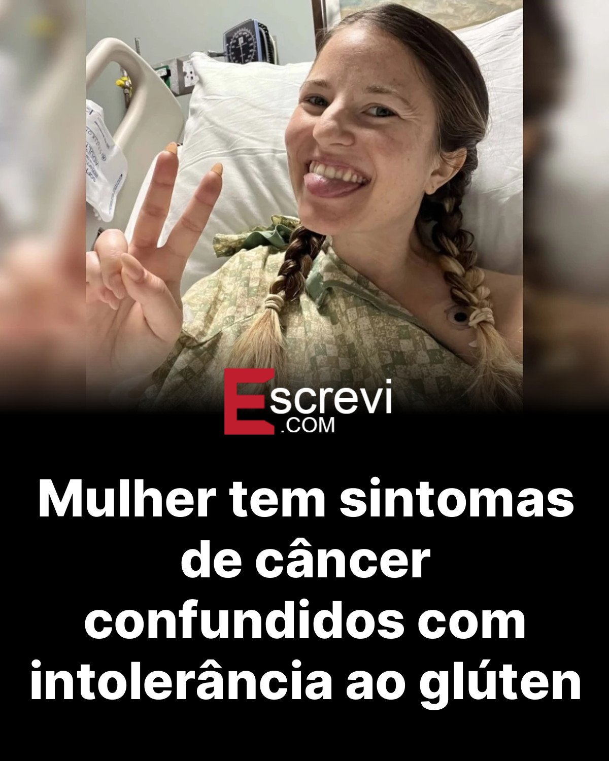 Mulher tem sintomas de câncer confundidos com intolerância ao glúten card preto