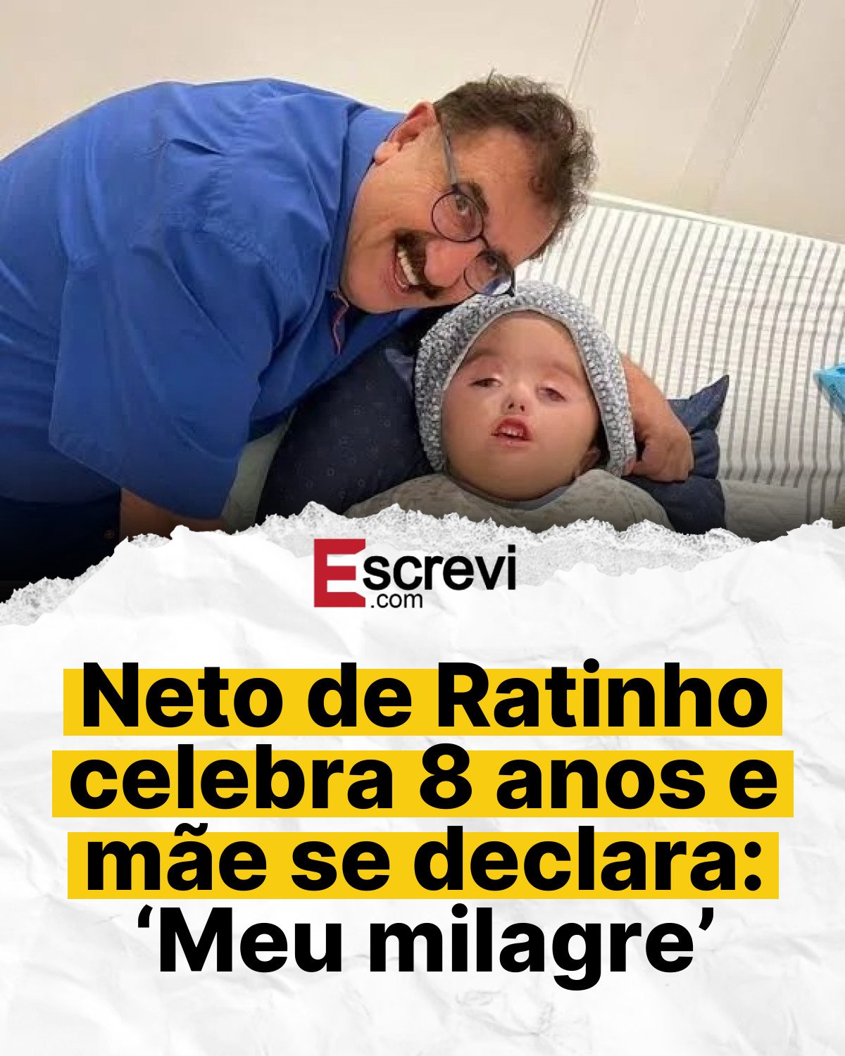 Neto de Ratinho celebra 8 anos e mãe se declara: ‘Meu milagre’ card branco