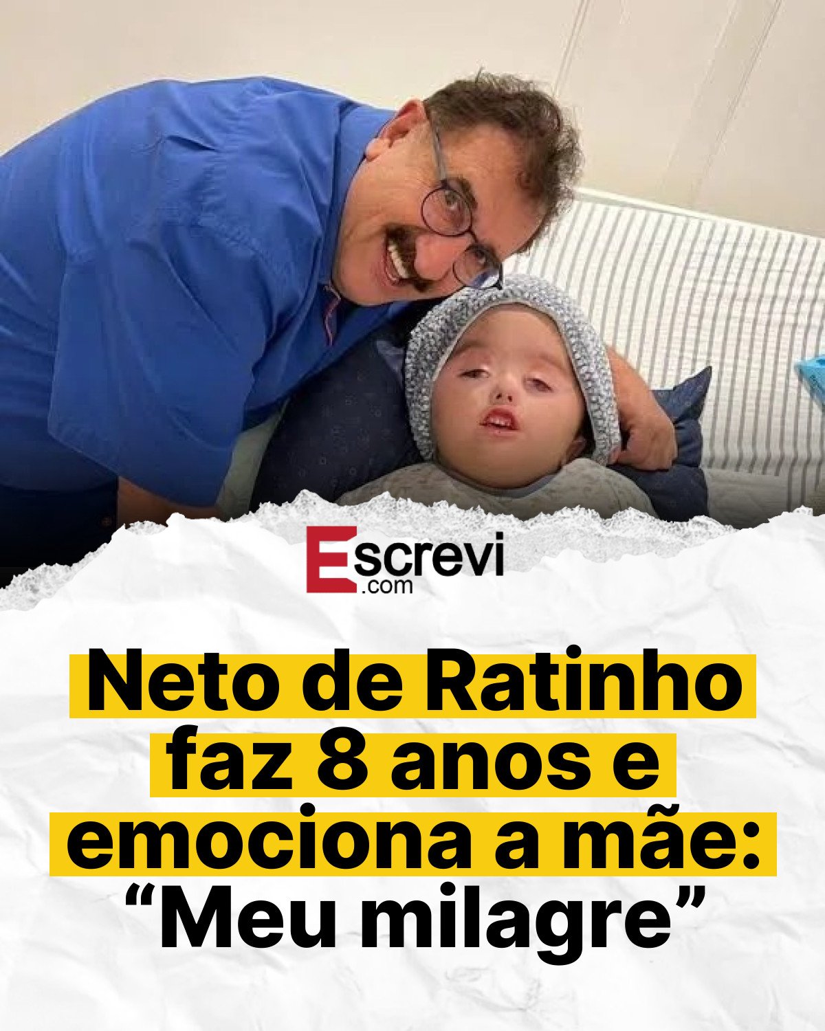 Neto de Ratinho faz 8 anos e emociona a mãe: “Meu milagre” card branco