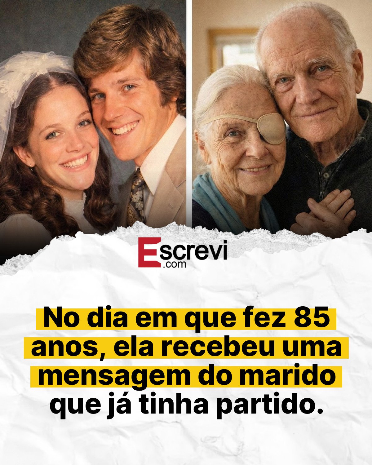 No dia em que fez 85 anos, ela recebeu uma mensagem do marido que já tinha partido. card branco