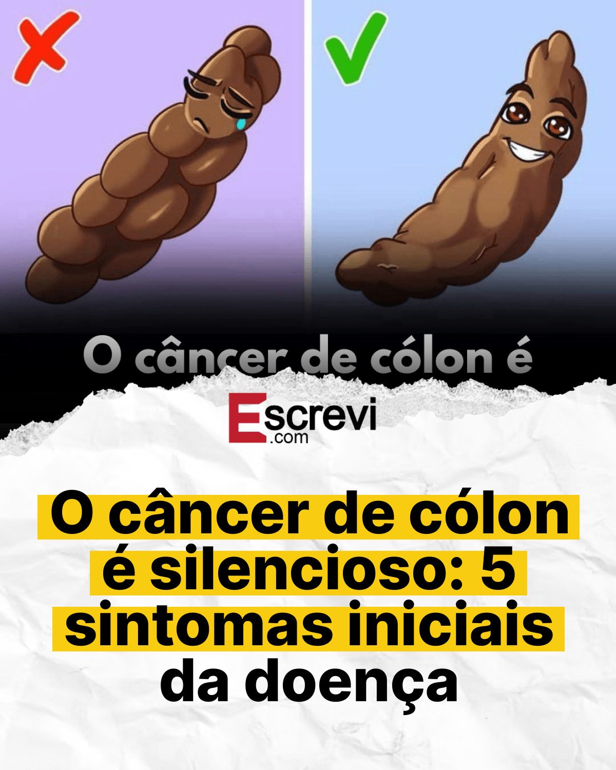 O câncer de cólon é silencioso: 5 sintomas iniciais da doença card branco