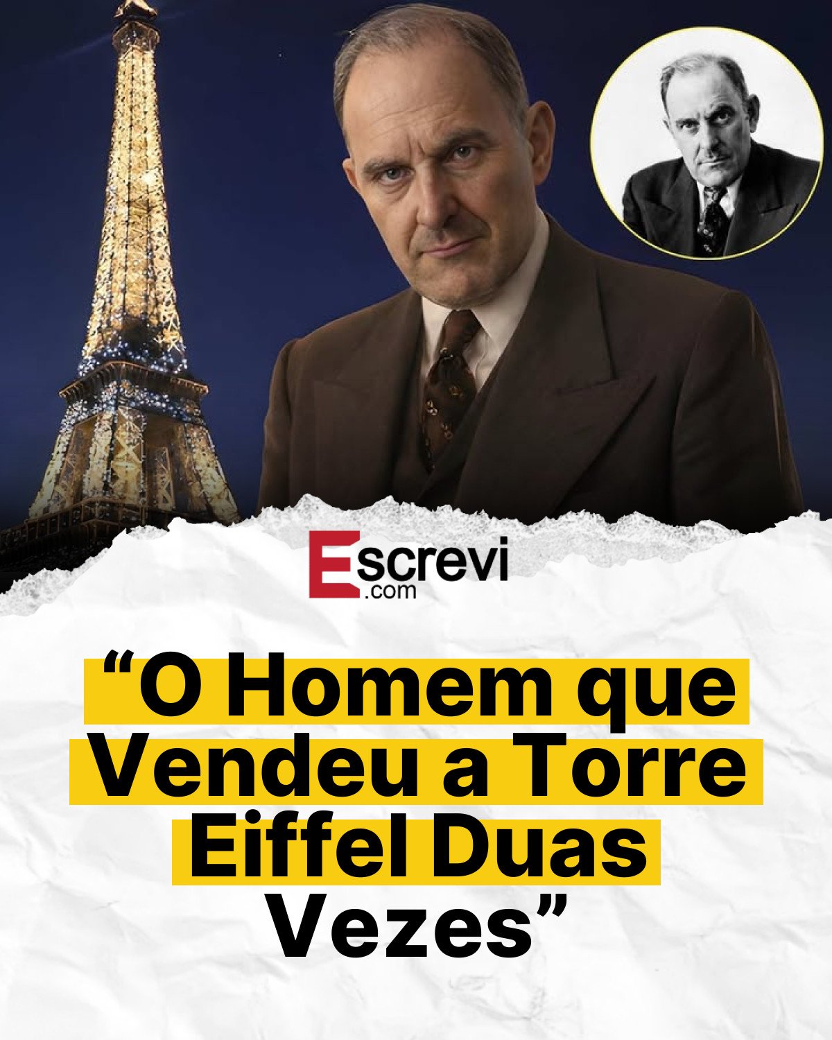 “O Homem que Vendeu a Torre Eiffel Duas Vezes” card branco