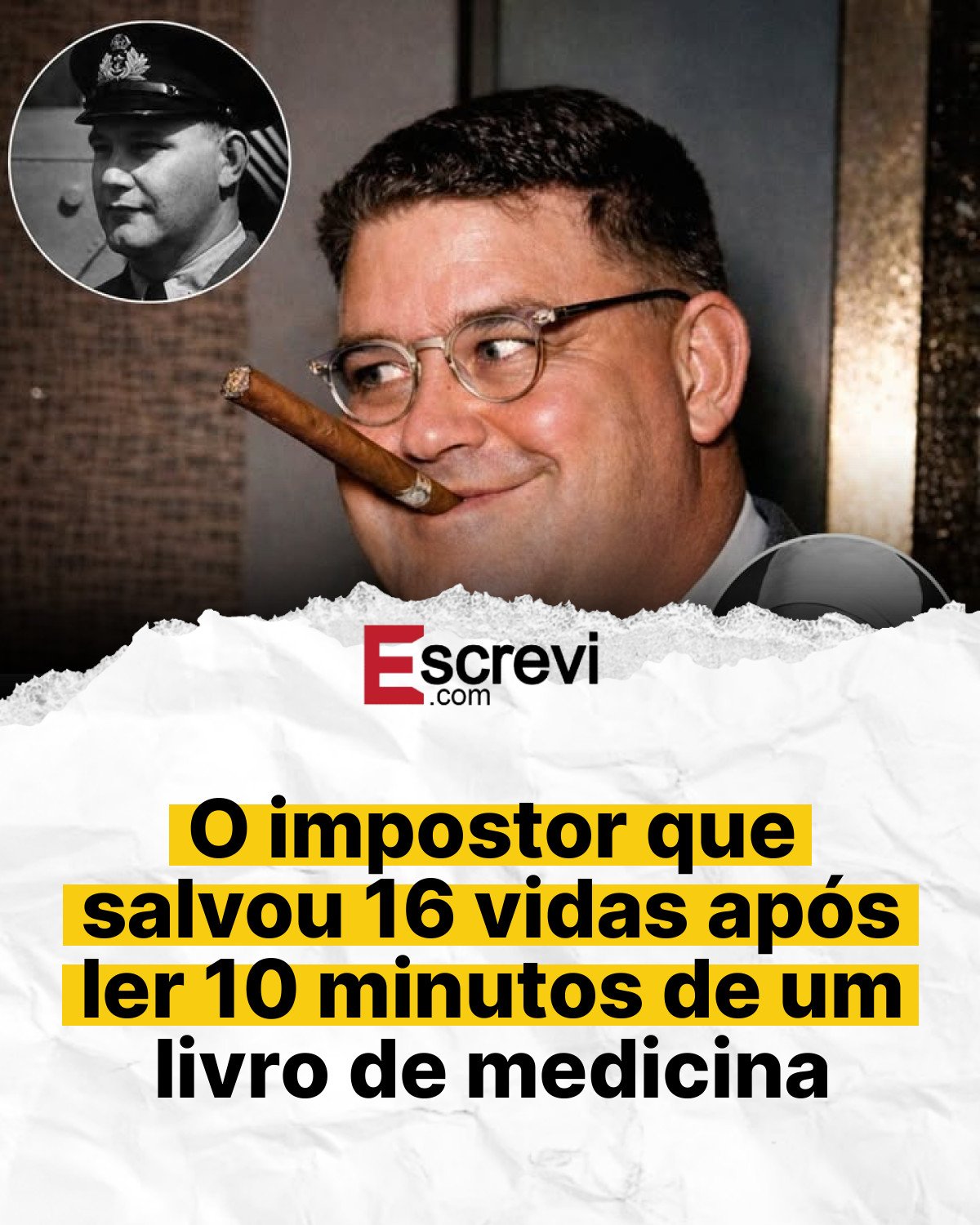 O impostor que salvou 16 vidas após ler 10 minutos de um livro de medicina card branco