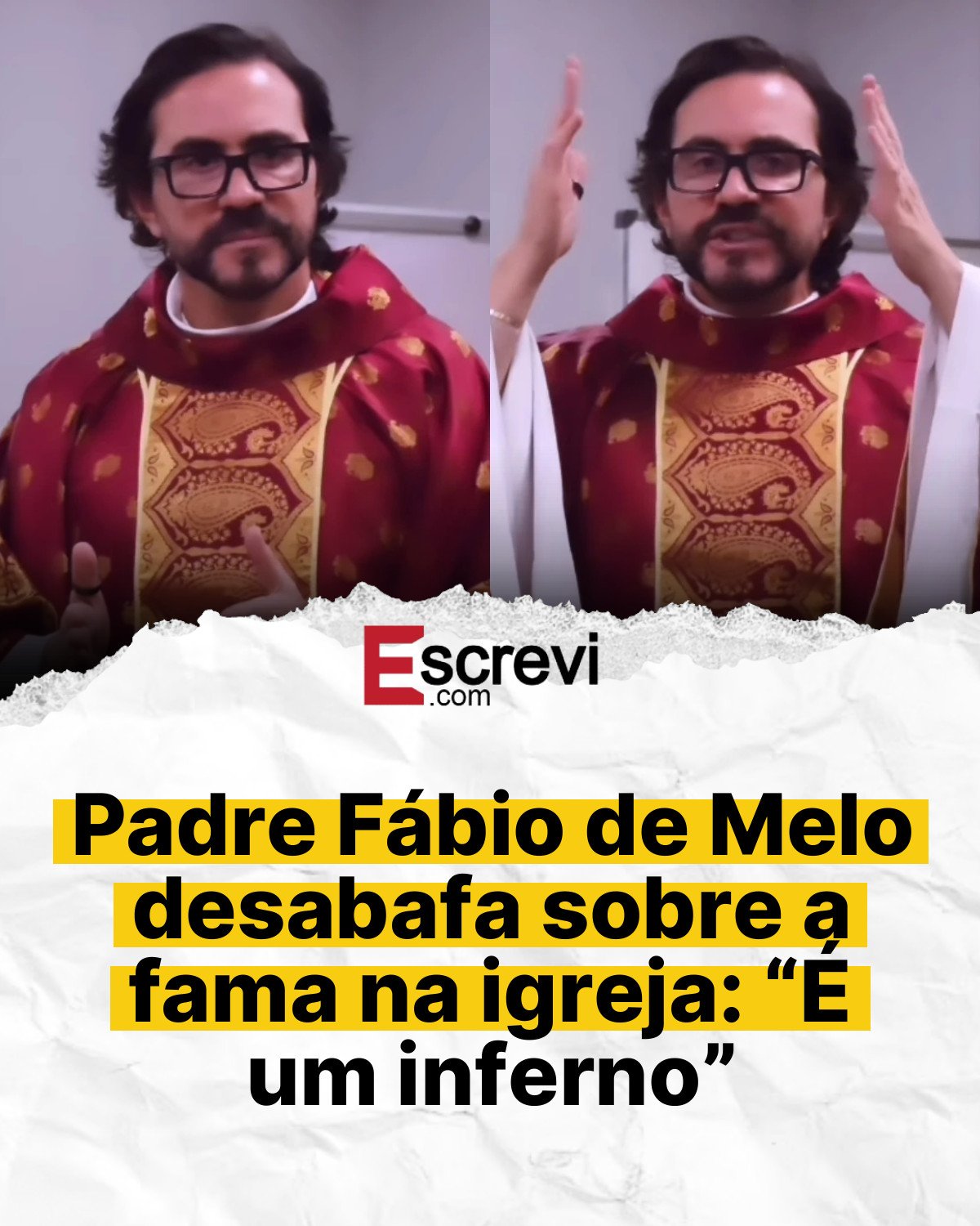 Padre Fábio de Melo desabafa sobre a fama na igreja: “É um inferno” card branco