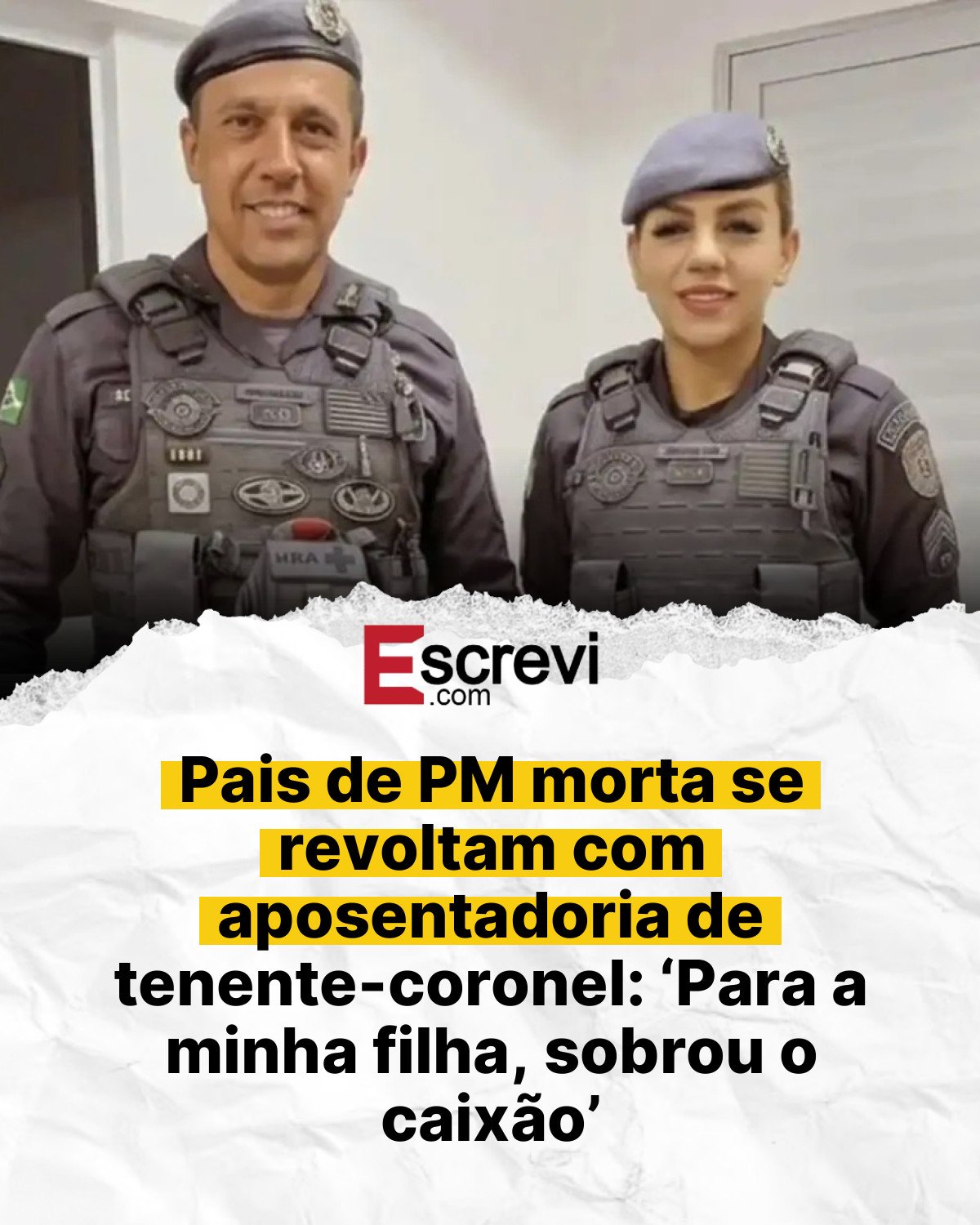 Pais de PM morta se revoltam com aposentadoria de tenente-coronel: ‘Para a minha filha, sobrou o caixão’ card branco