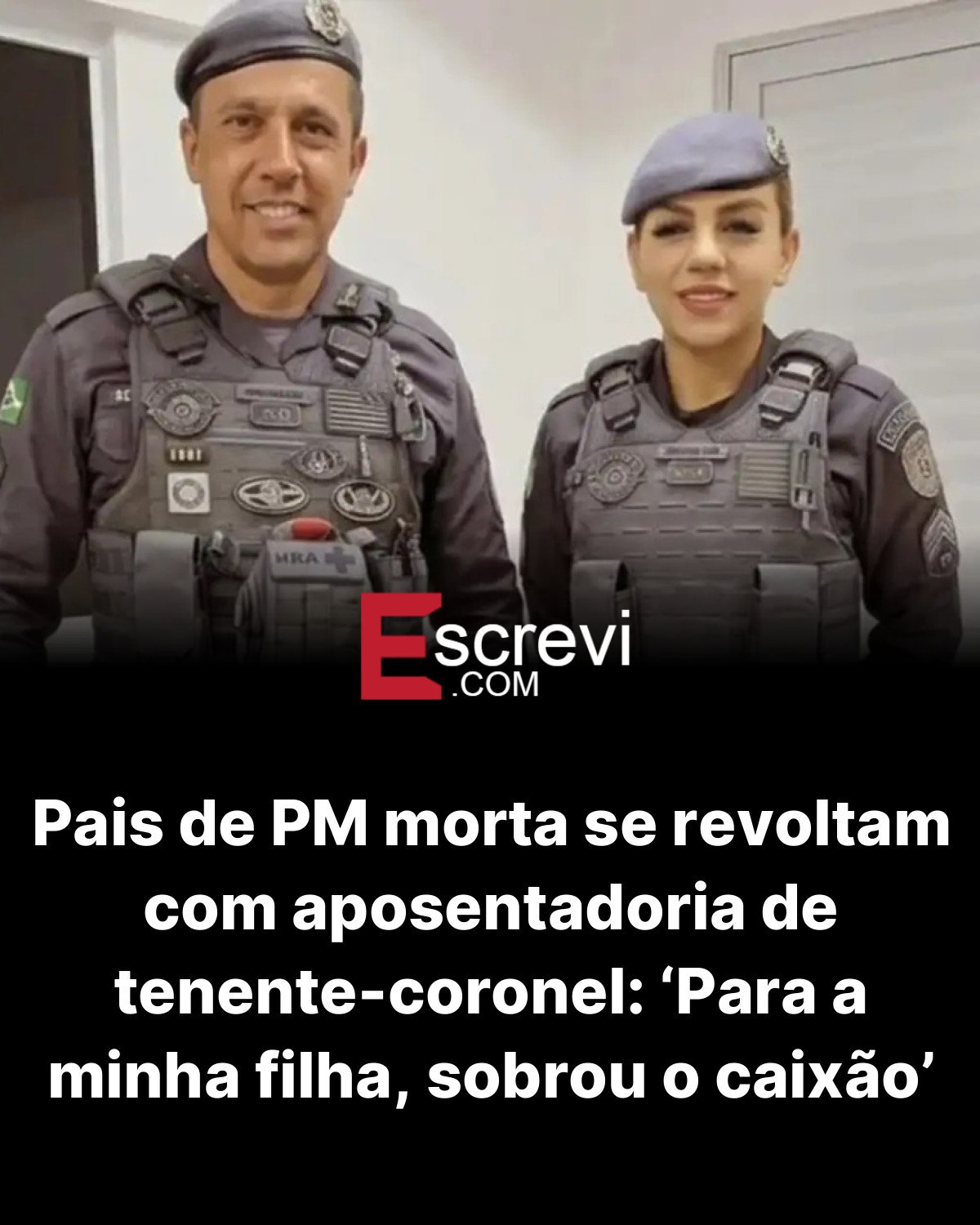 Pais de PM morta se revoltam com aposentadoria de tenente-coronel: ‘Para a minha filha, sobrou o caixão’ card preto