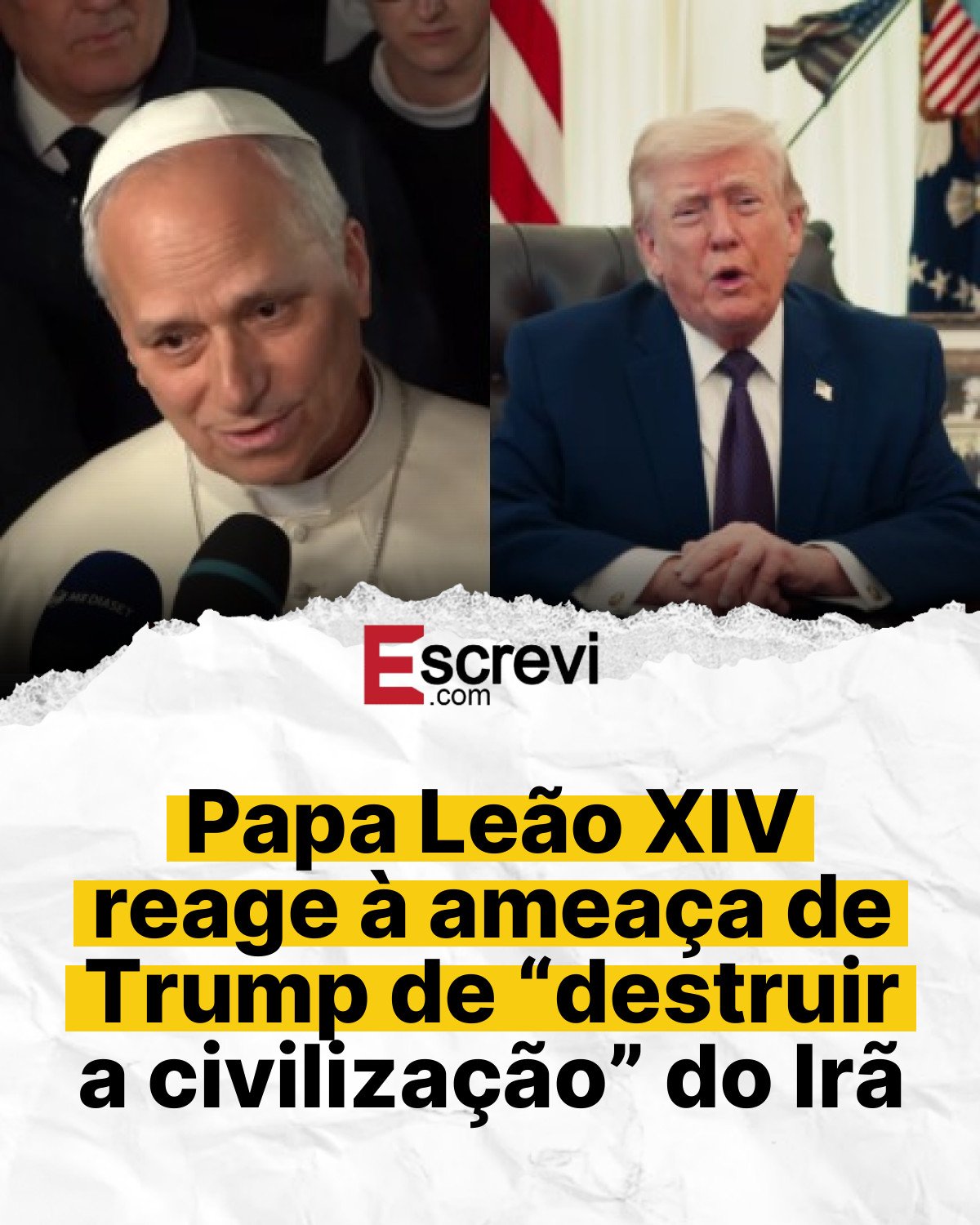 Papa Leão XIV reage à ameaça de Trump de “destruir a civilização” do Irã card branco