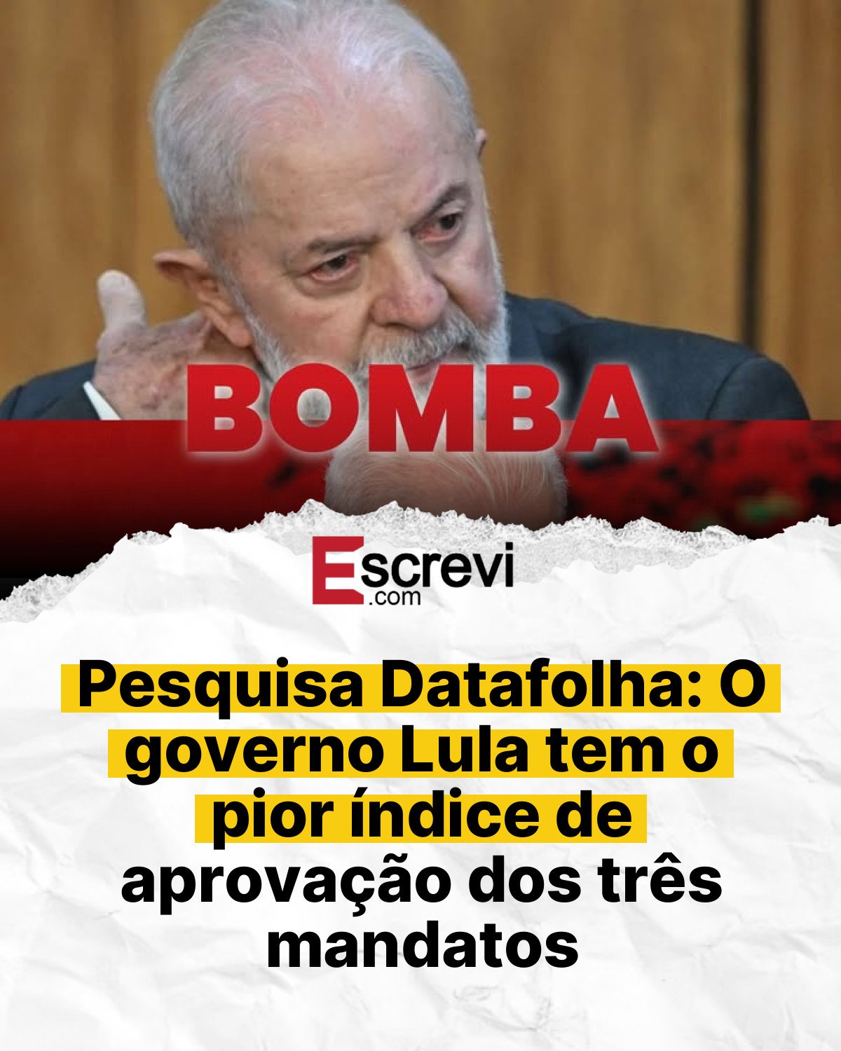 Pesquisa Datafolha: O governo Lula tem o pior índice de aprovação dos três mandatos card branco
