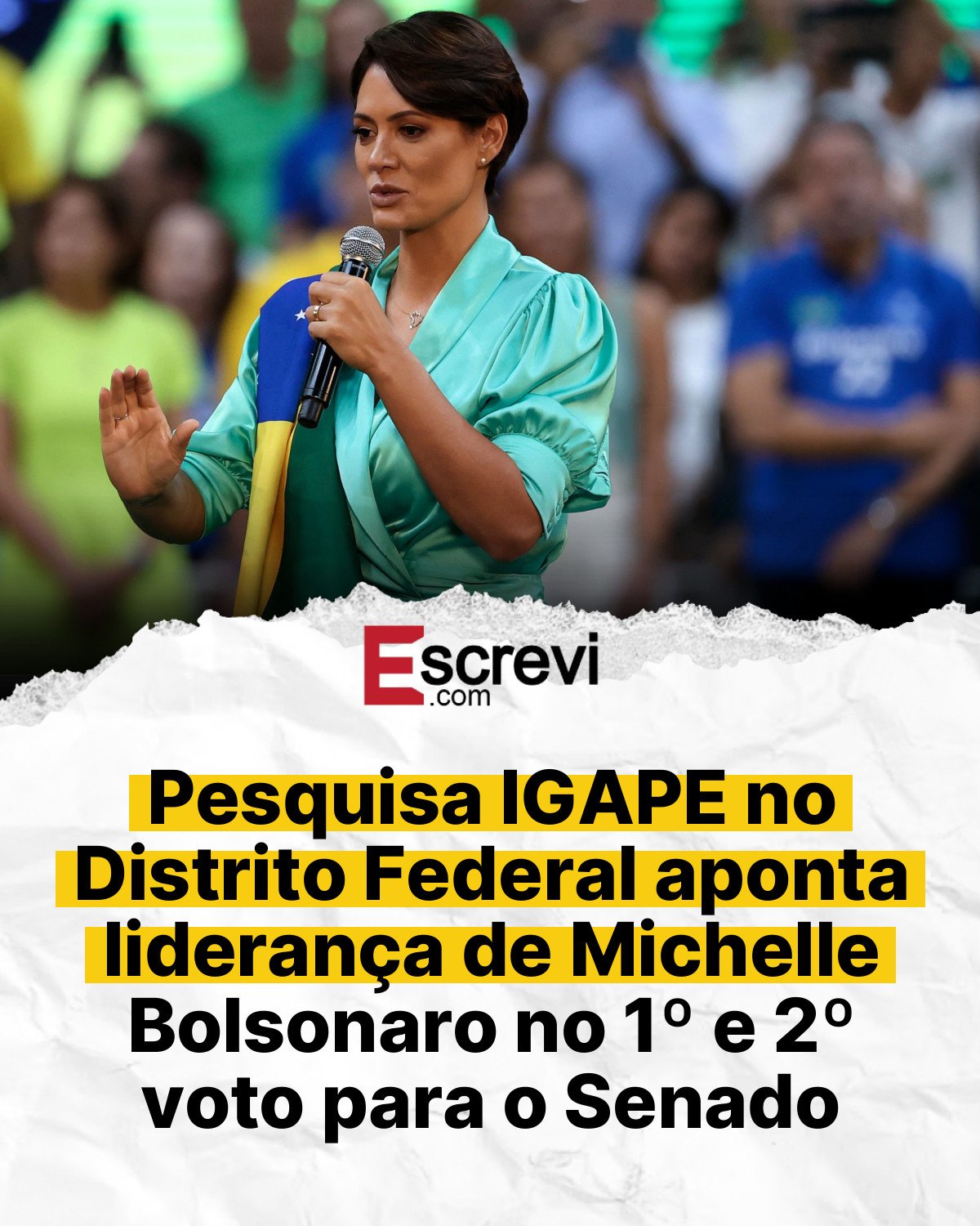 Pesquisa IGAPE no Distrito Federal aponta liderança de Michelle Bolsonaro no 1º e 2º voto para o Senado card branco