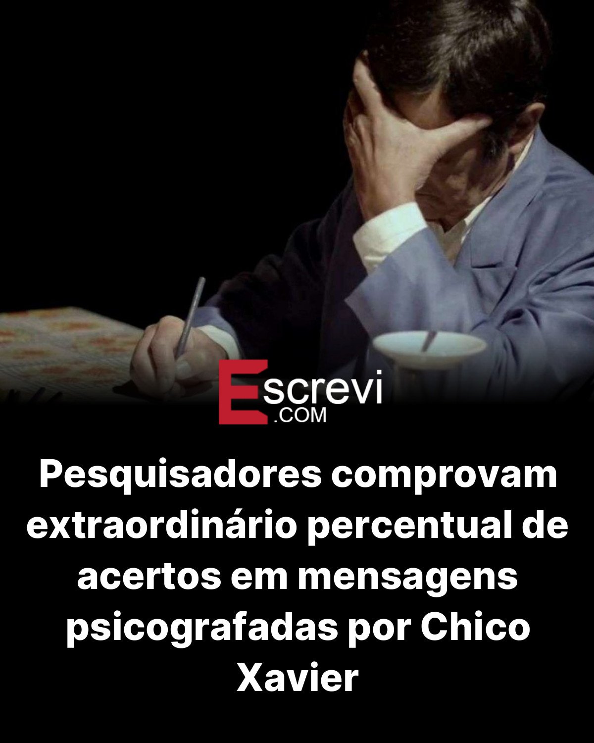 Pesquisadores comprovam extraordinário percentual de acertos em mensagens psicografadas por Chico Xavier card preto