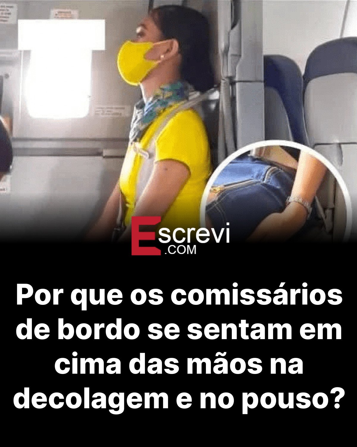 Por que os comissários de bordo se sentam em cima das mãos na decolagem e no pouso? card preto