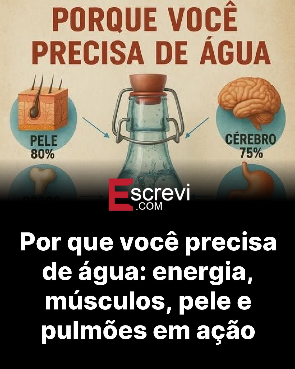 Por que você precisa de água: energia, músculos, pele e pulmões em ação card preto