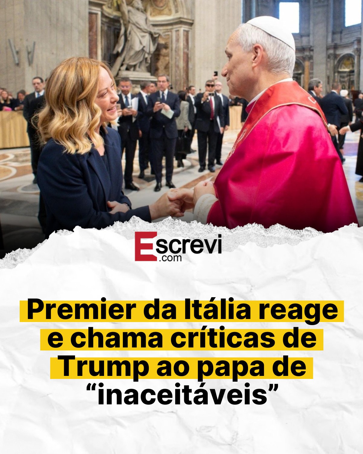 Premier da Itália reage e chama críticas de Trump ao papa de “inaceitáveis” card branco