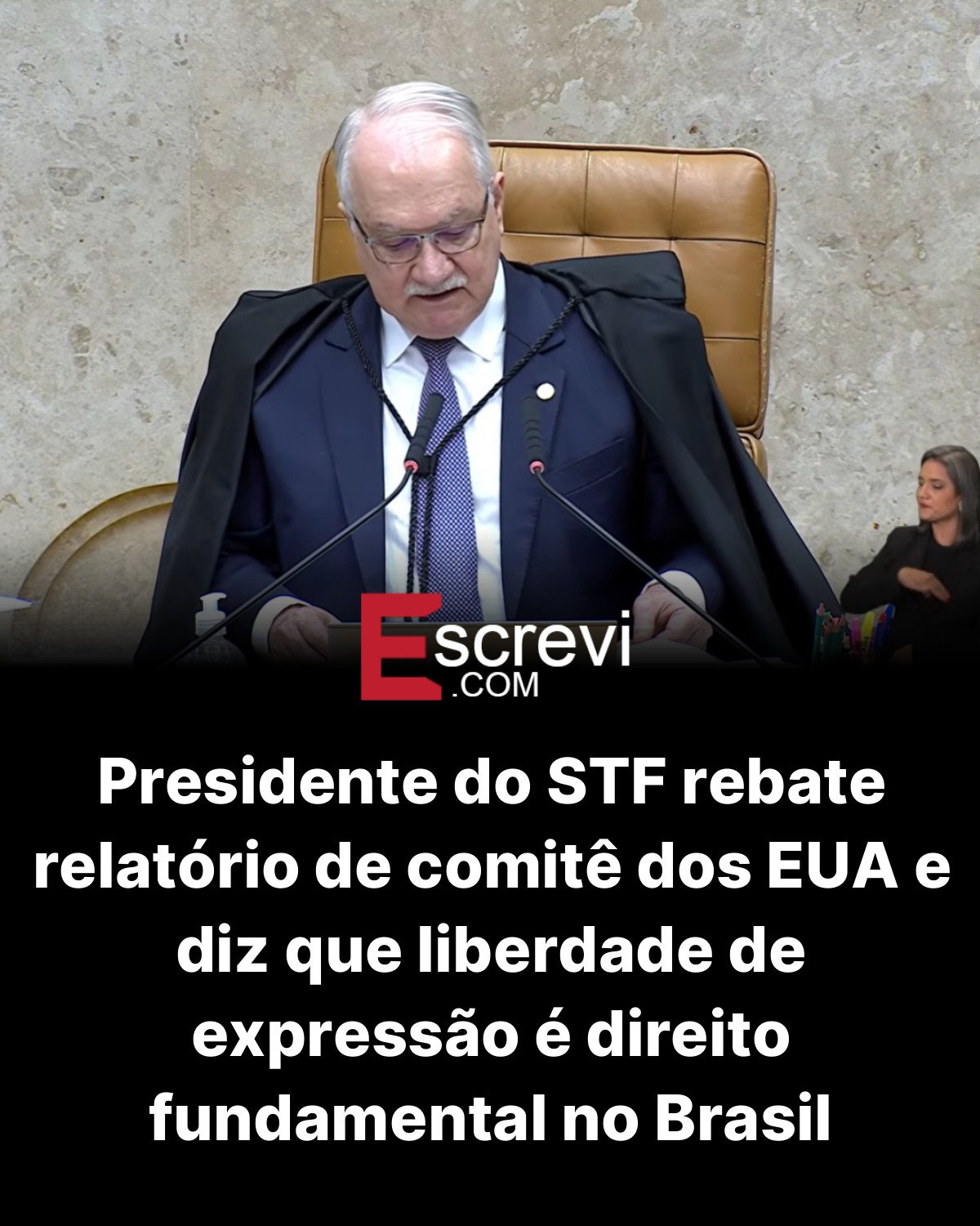 Presidente do STF rebate relatório de comitê dos EUA e diz que liberdade de expressão é direito fundamental no Brasil card preto