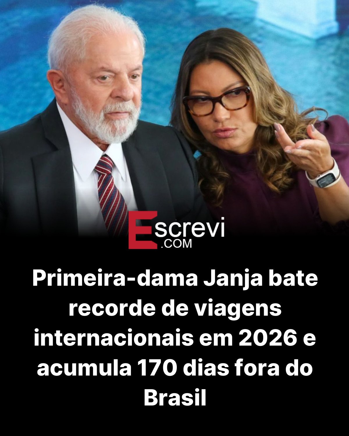 Primeira-dama Janja bate recorde de viagens internacionais em 2026 e acumula 170 dias fora do Brasil card preto