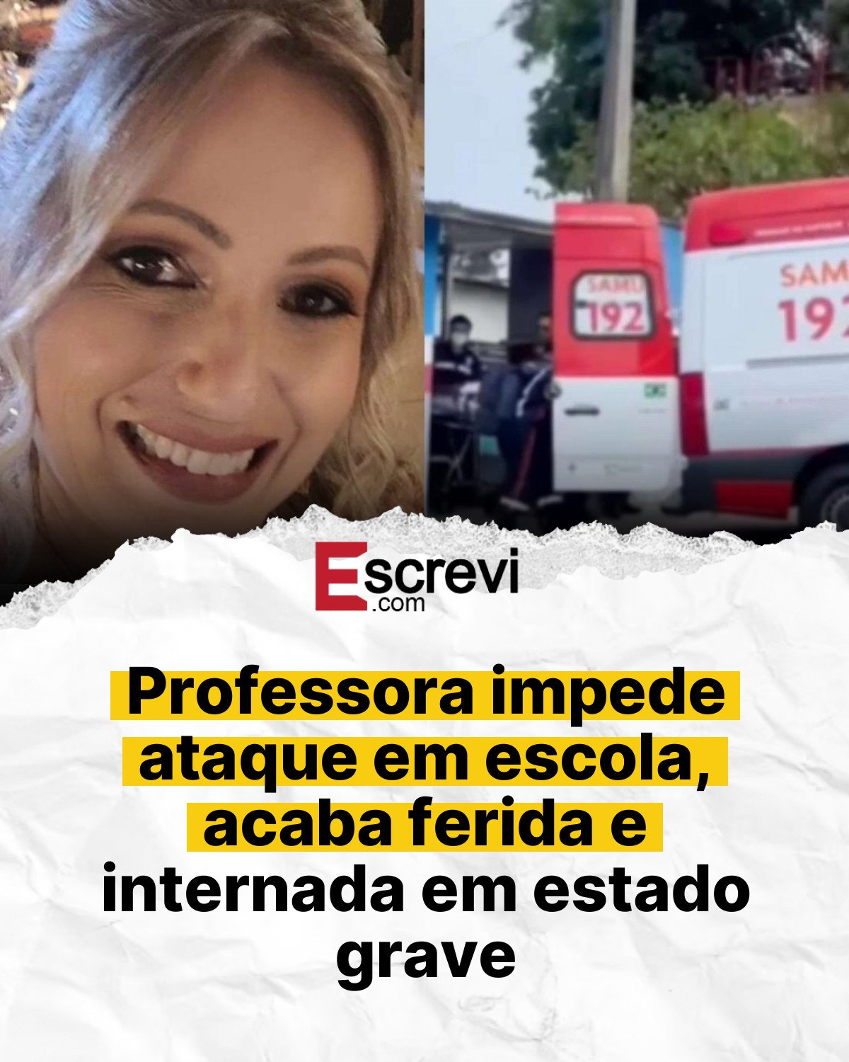 Professora impede ataque em escola, acaba ferida e internada em estado grave card branco