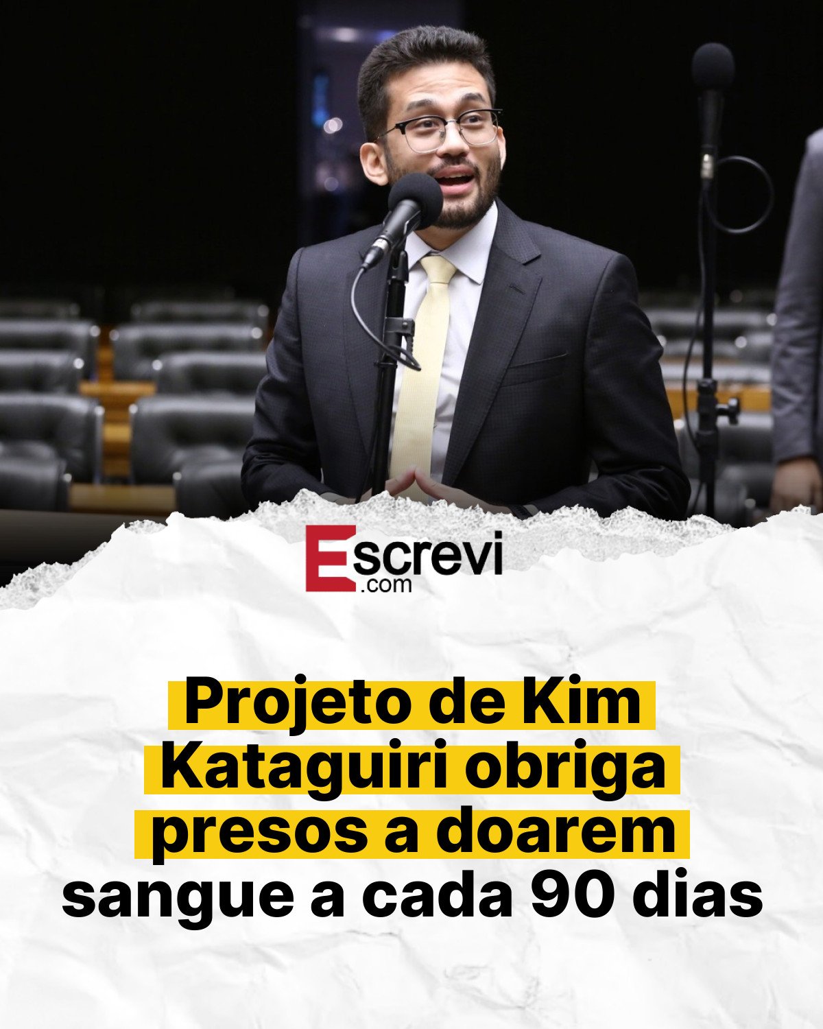 Projeto de Kim Kataguiri obriga presos a doarem sangue a cada 90 dias card branco