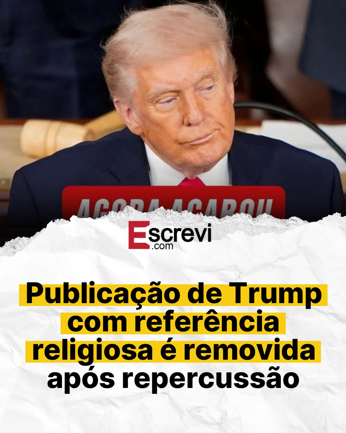 Publicação de Trump com referência religiosa é removida após repercussão card branco