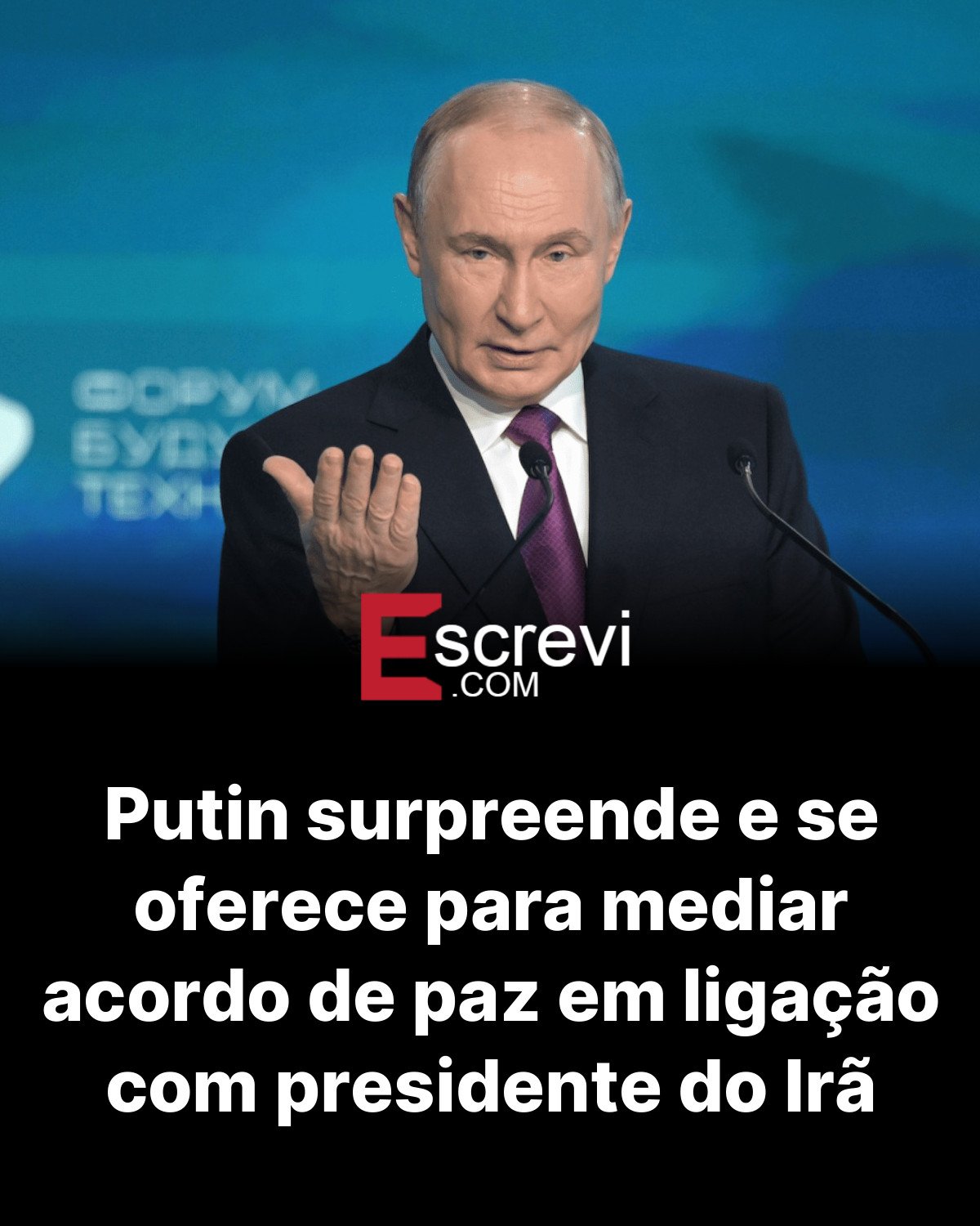 Putin surpreende e se oferece para mediar acordo de paz em ligação com presidente do Irã card preto