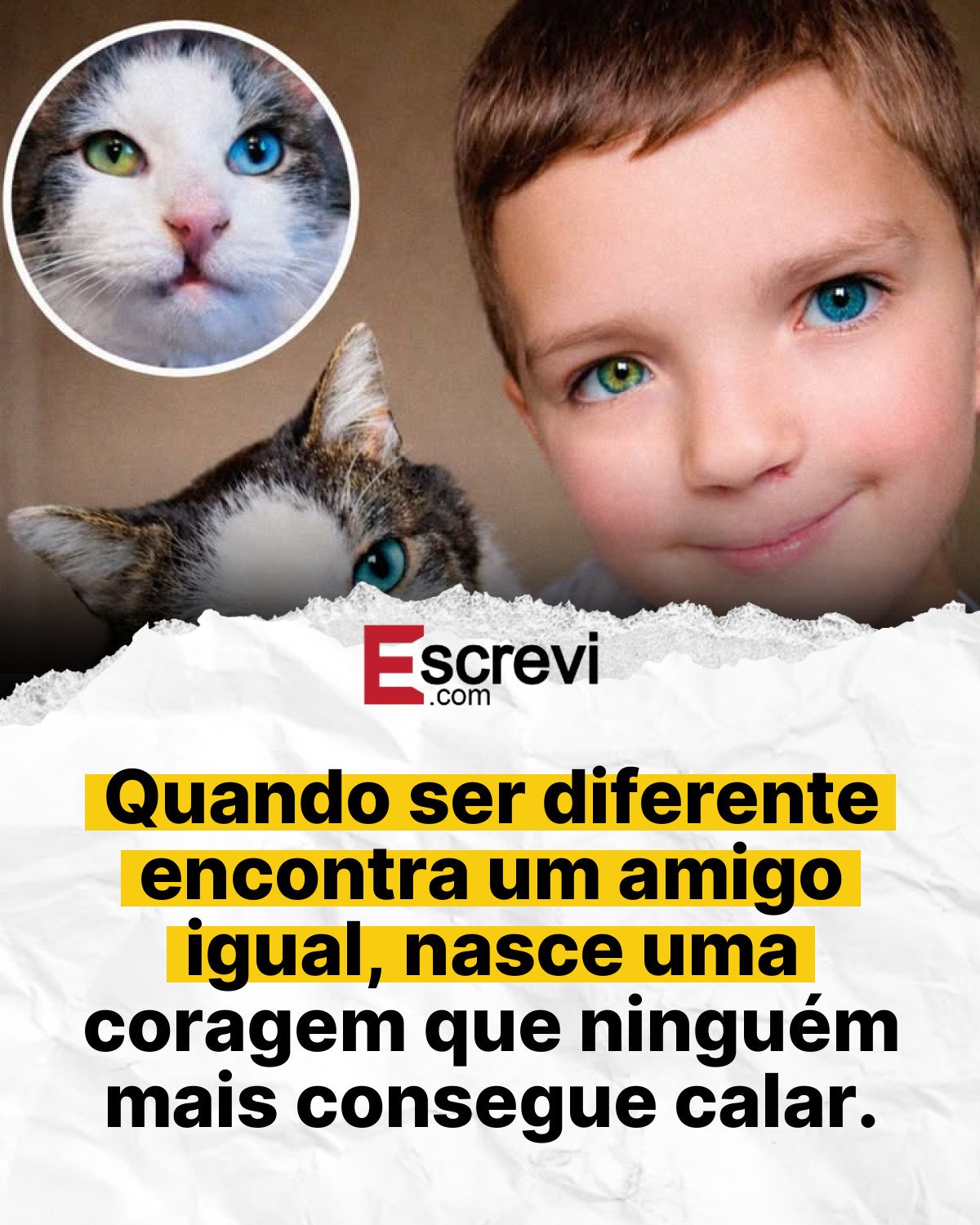 Quando ser diferente encontra um amigo igual, nasce uma coragem que ninguém mais consegue calar. card branco