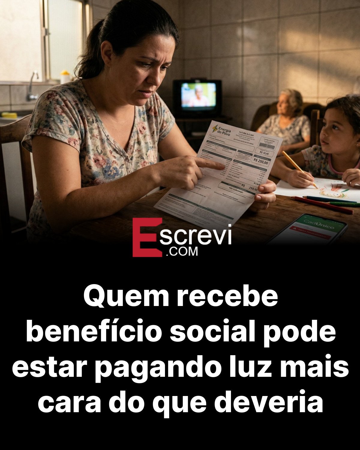 Quem recebe benefício social pode estar pagando luz mais cara do que deveria card preto