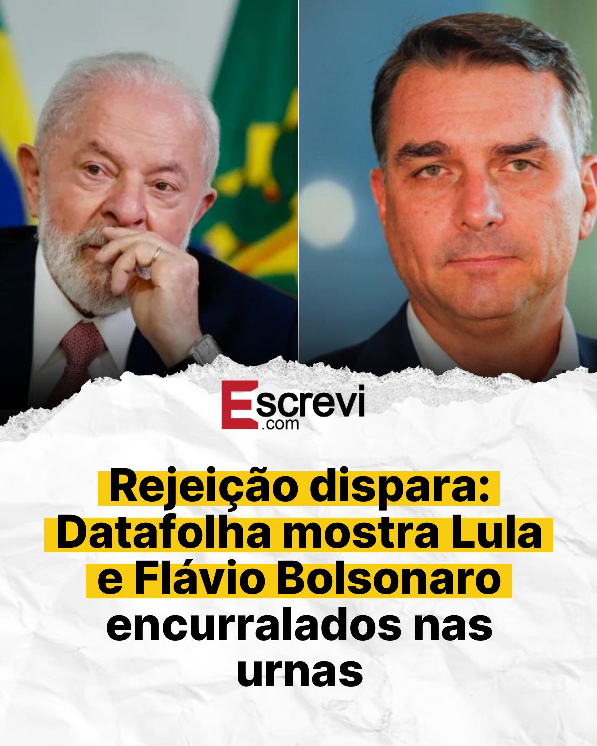 Rejeição dispara: Datafolha mostra Lula e Flávio Bolsonaro encurralados nas urnas card branco