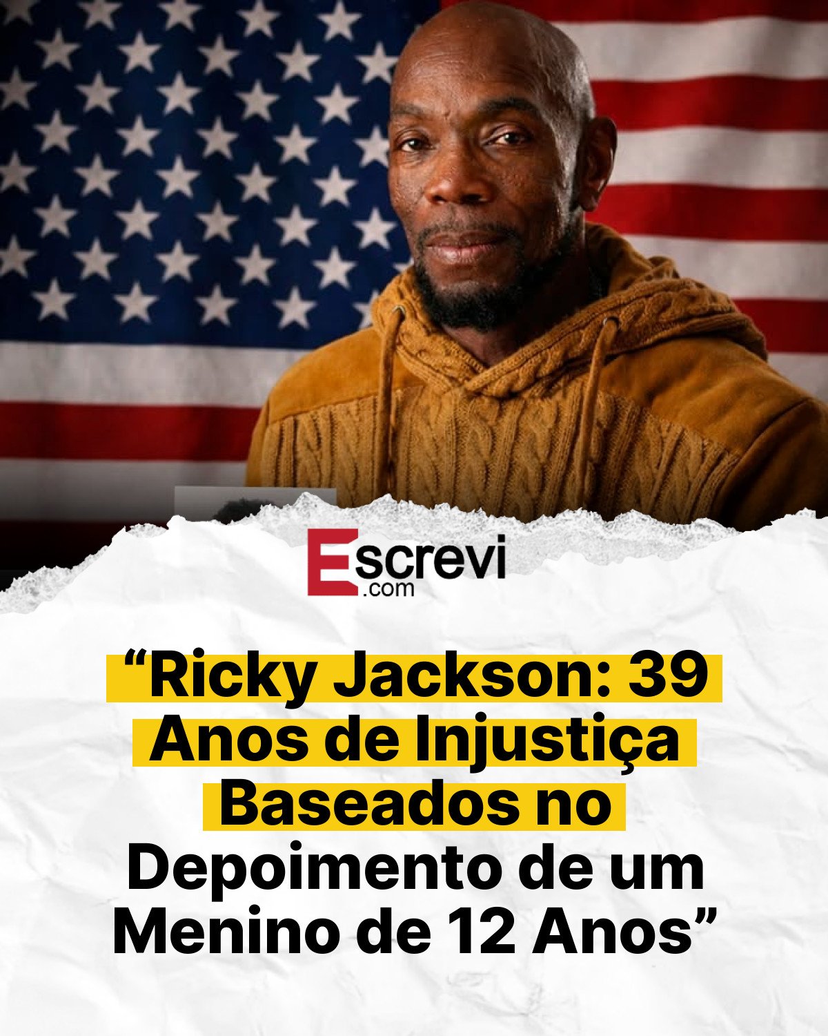 “Ricky Jackson: 39 Anos de Injustiça Baseados no Depoimento de um Menino de 12 Anos” card branco